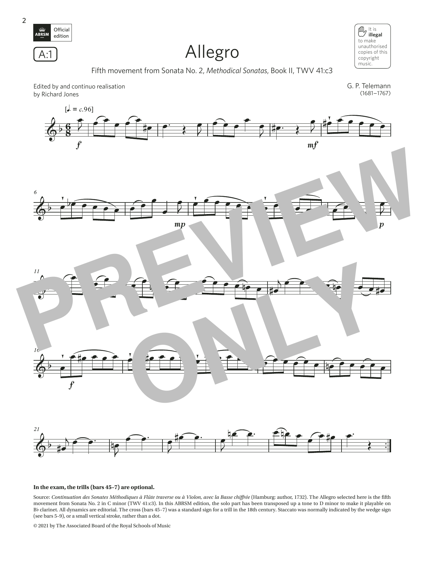 Allegro (from Sonata No. 2) (Grade 4 List A1 from the ABRSM Clarinet syllabus from 2022) Allegro (from Sonata No. 2) (Grade 4 List A1 from the ABRSM Clarinet syllabus from 2022)