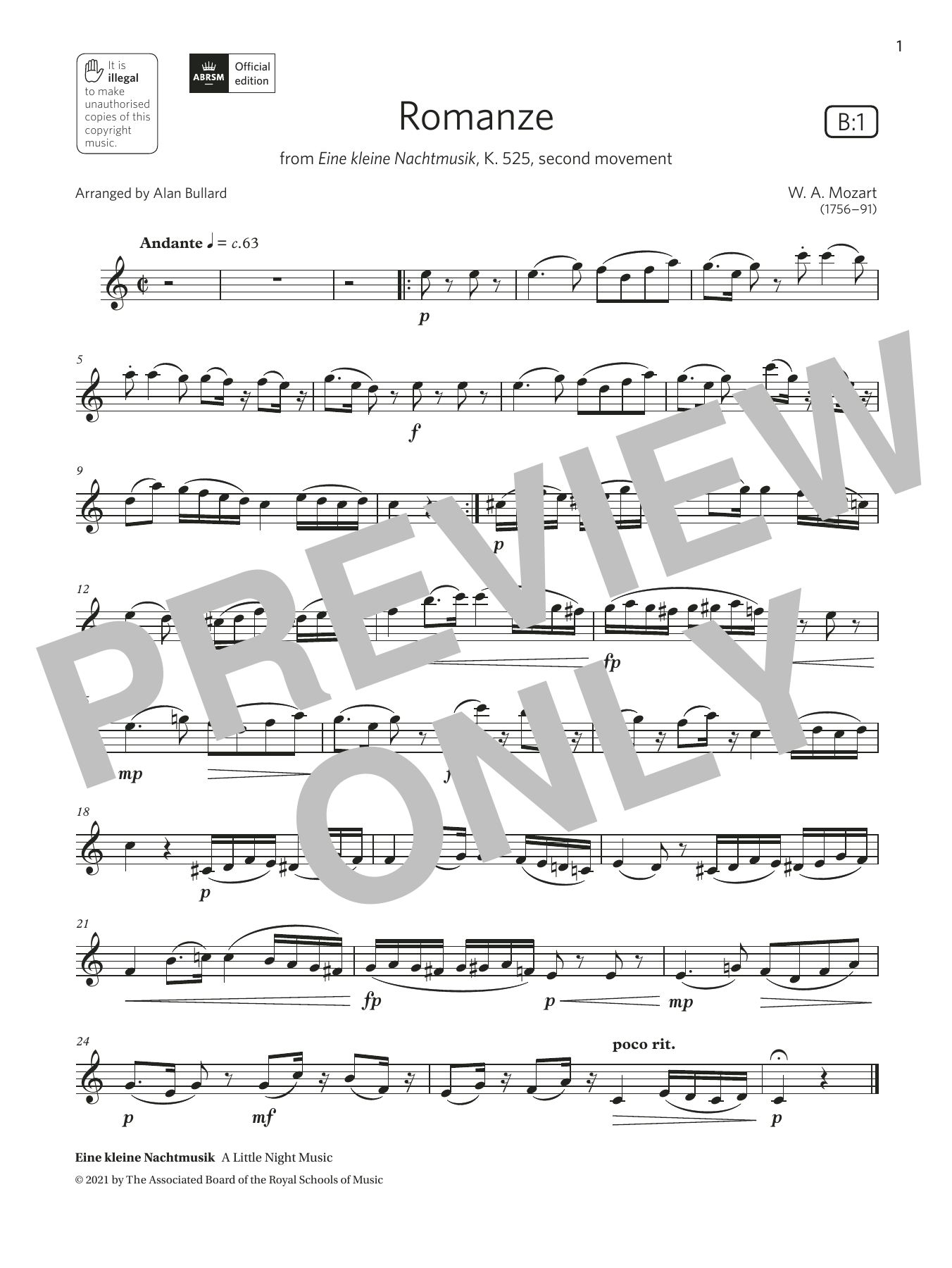 Romanze (from Eine kleine Nachtmusik) (Grade 4 List B1 from the ABRSM Clarinet syllabus from 2022) Romanze (from Eine kleine Nachtmusik) (Grade 4 List B1 from the ABRSM Clarinet syllabus from 2022)