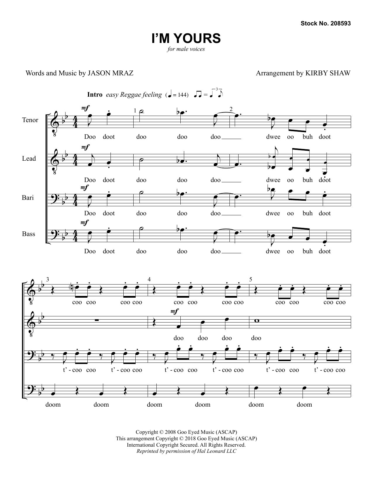 I’m Yours (arr. Kirby Shaw) I’m Yours (arr. Kirby Shaw)