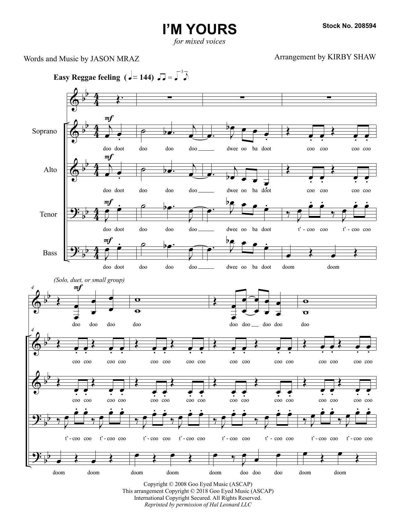 I’m Yours (arr. Kirby Shaw) I’m Yours (arr. Kirby Shaw)