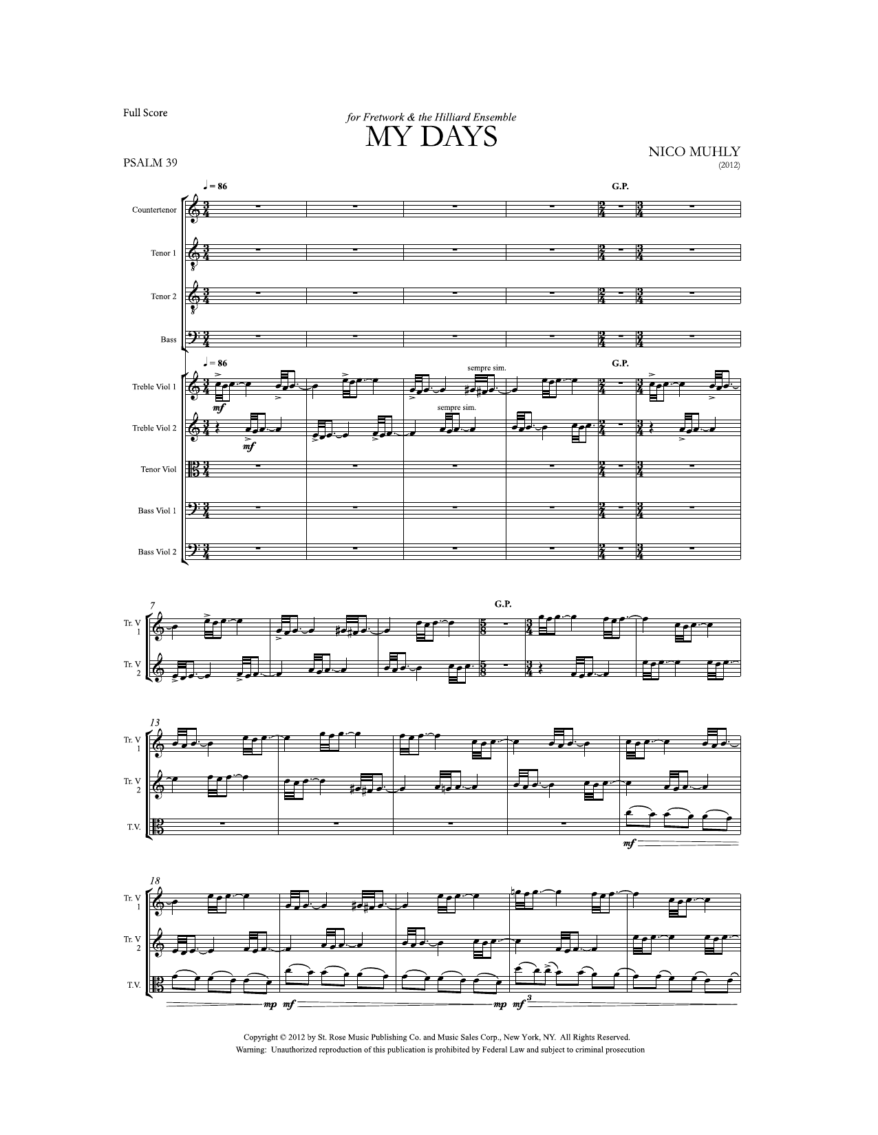 My Days – Score