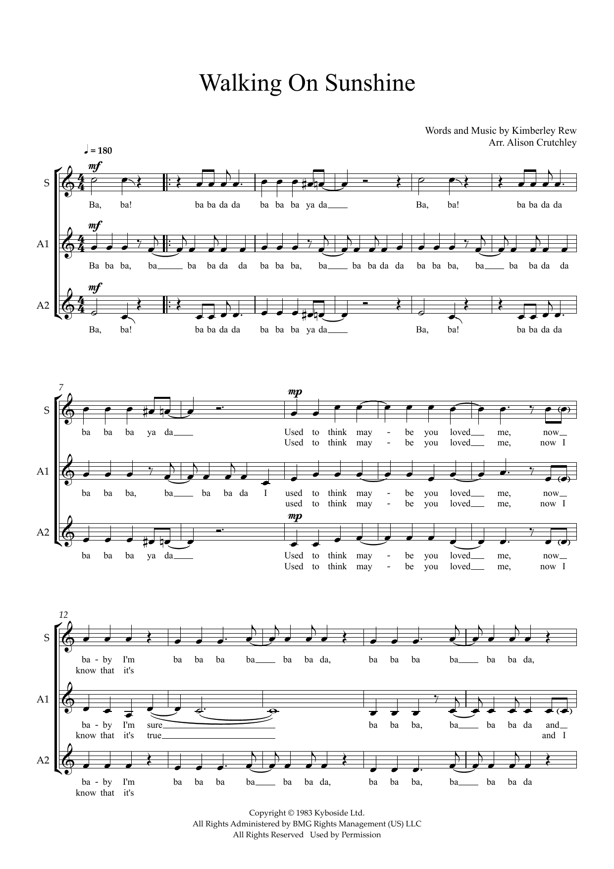 Walking on Sunshine (arr. Alison Crutchley) Walking on Sunshine (arr. Alison Crutchley)