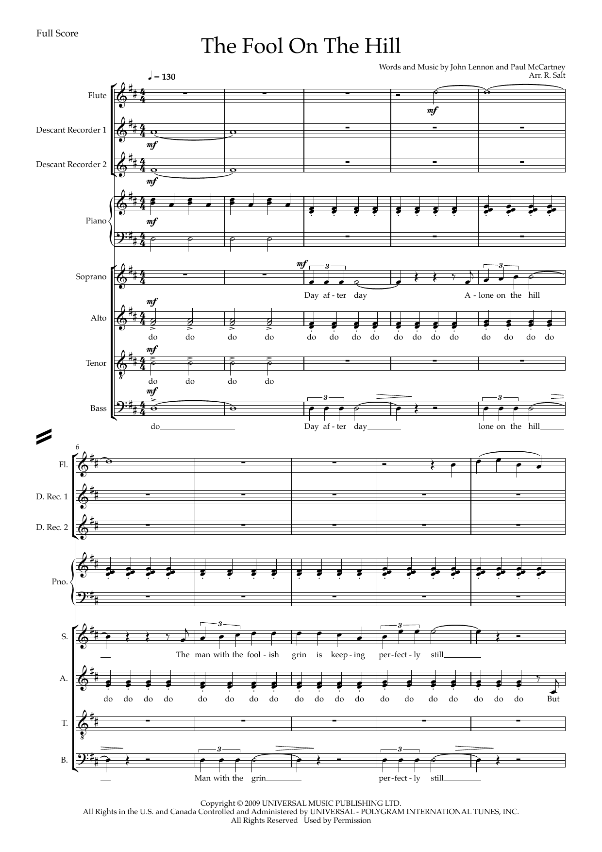 The Fool on the Hill (SAATB) (arr. Richard Salt) – Full Score The Fool on the Hill (SAATB) (arr. Richard Salt) – Full Score