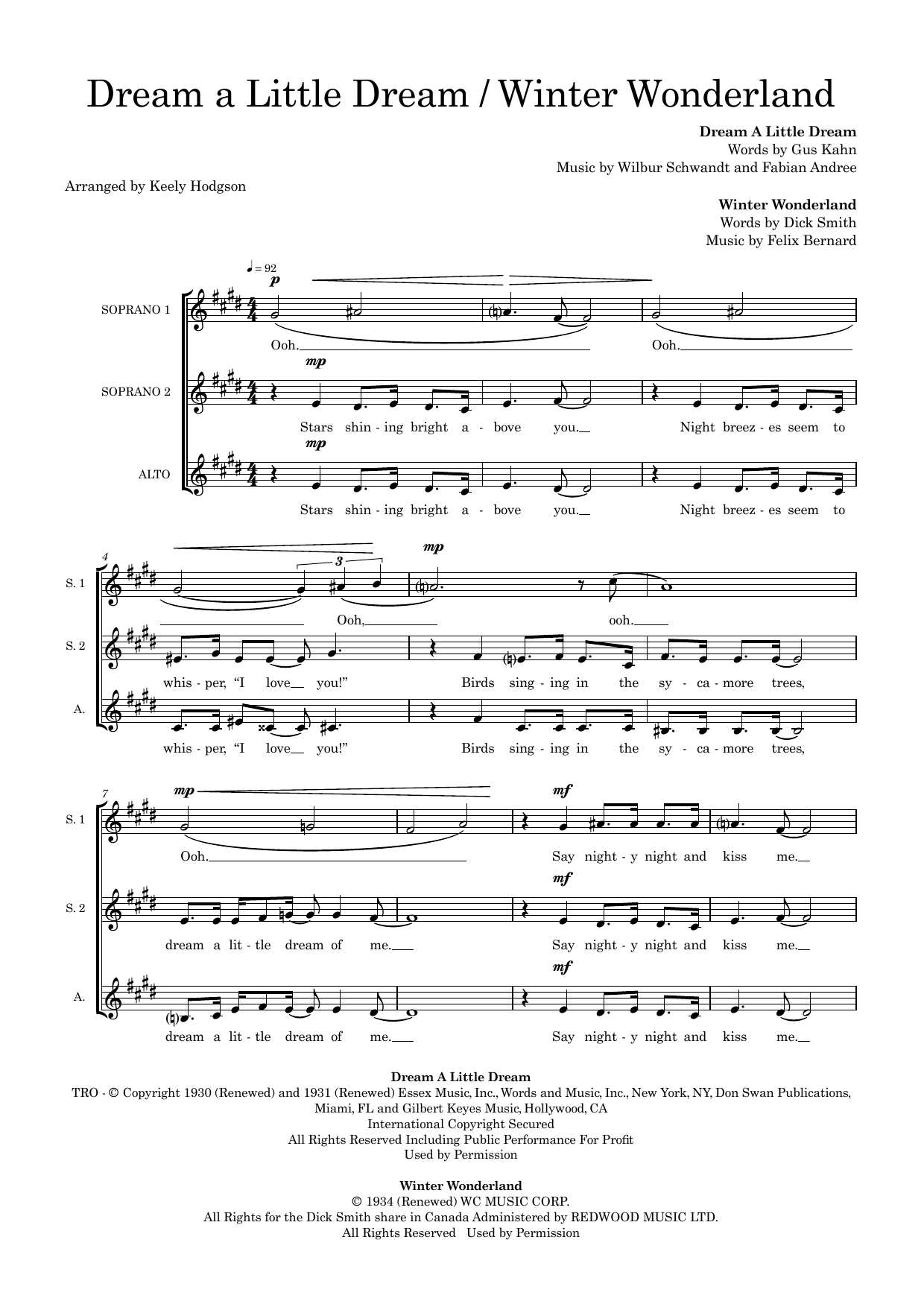 Dream a Little Dream / Winter Wonderland (arr. Keely Hodgson) Dream a Little Dream / Winter Wonderland (arr. Keely Hodgson)