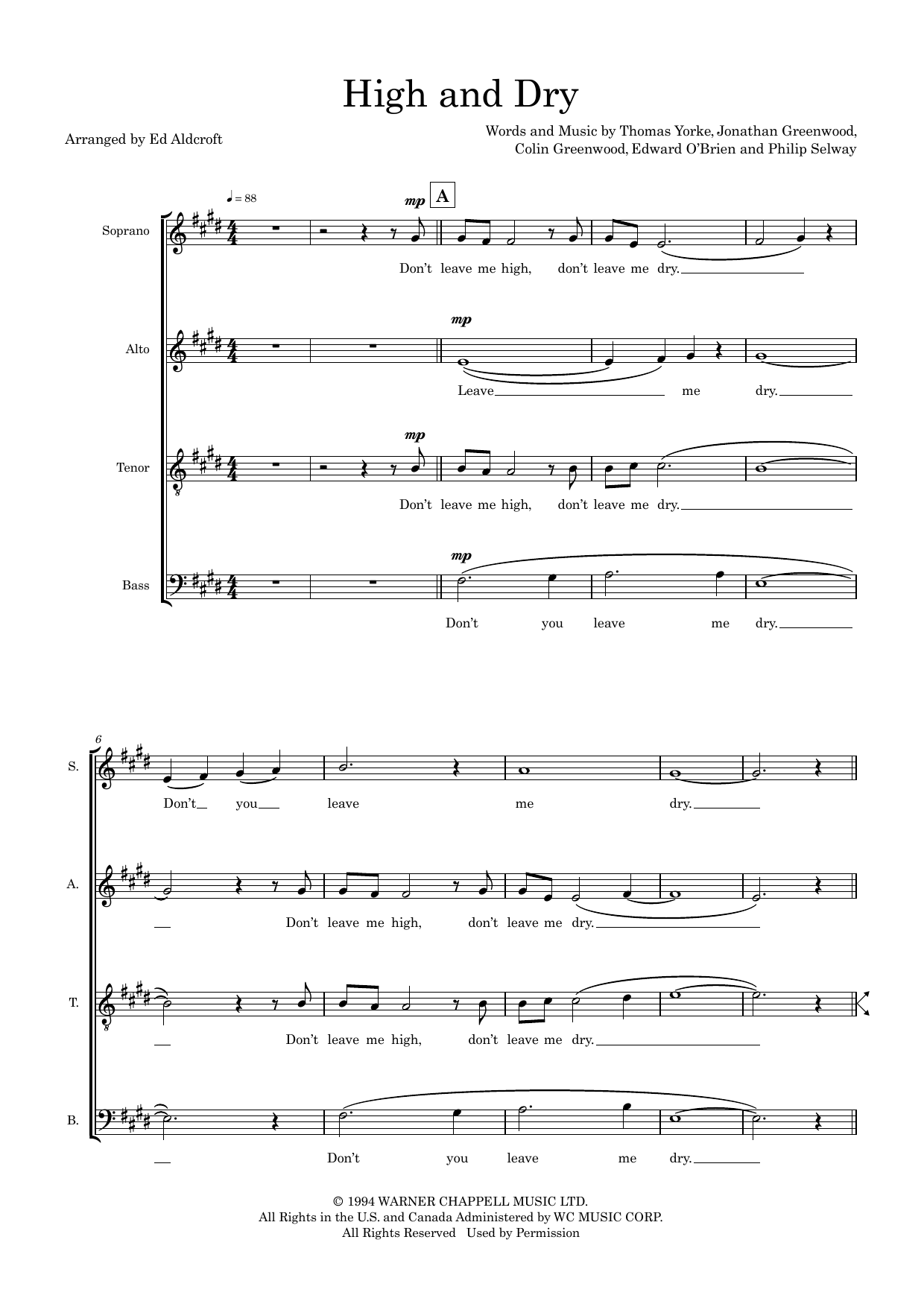 High and Dry (arr. Ed Aldcroft) High and Dry (arr. Ed Aldcroft)