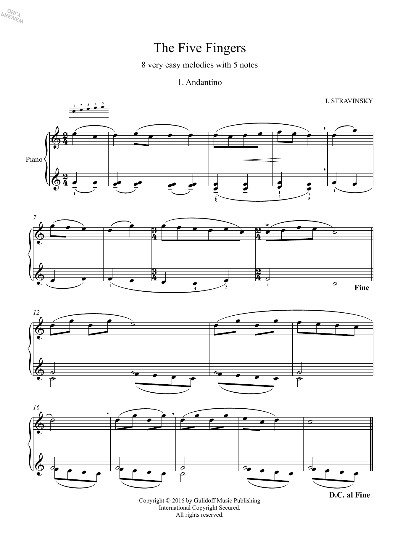 Five Fingers: 1. Andantino Five Fingers: 1. Andantino