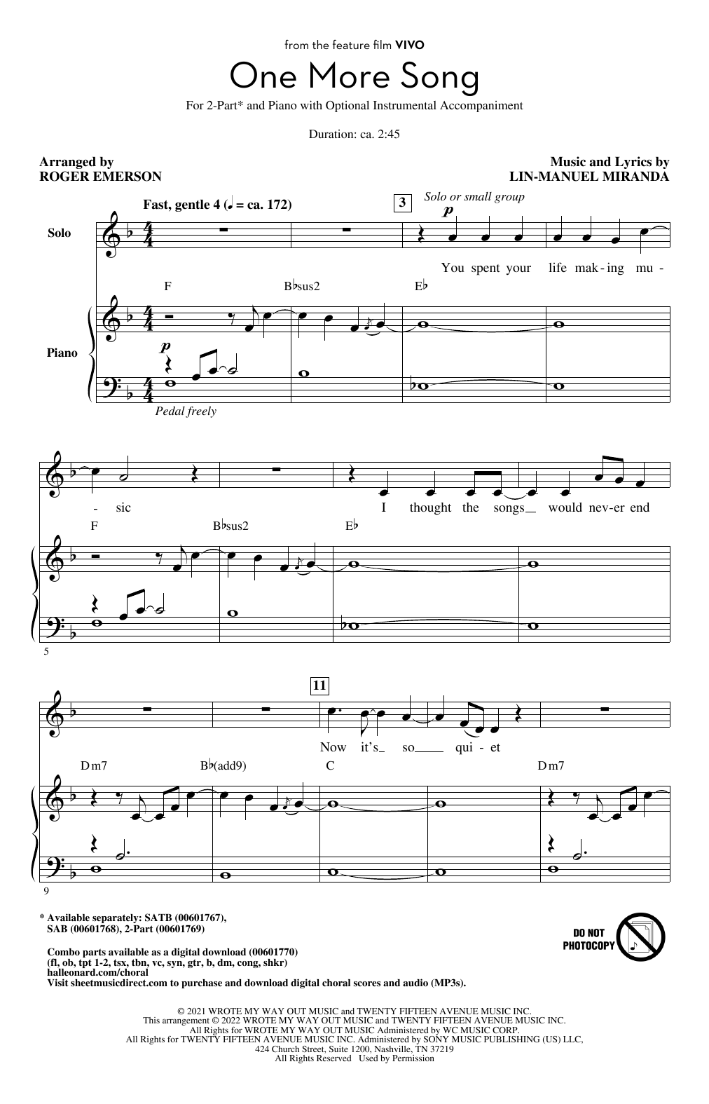 One More Song (from Vivo) (arr. Roger Emerson)