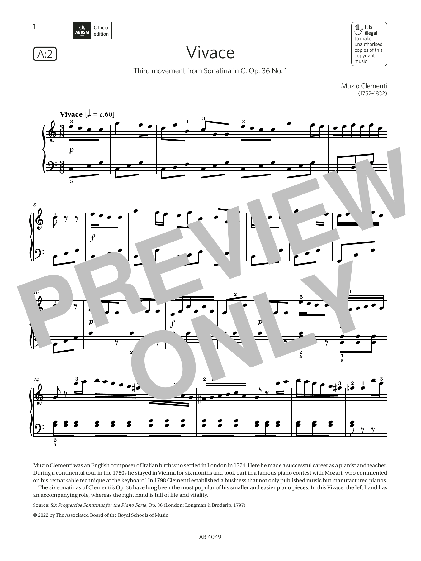 Vivace (Grade 3, list A2, from the ABRSM Piano Syllabus 2023 & 2024) Vivace (Grade 3, list A2, from the ABRSM Piano Syllabus 2023 & 2024)