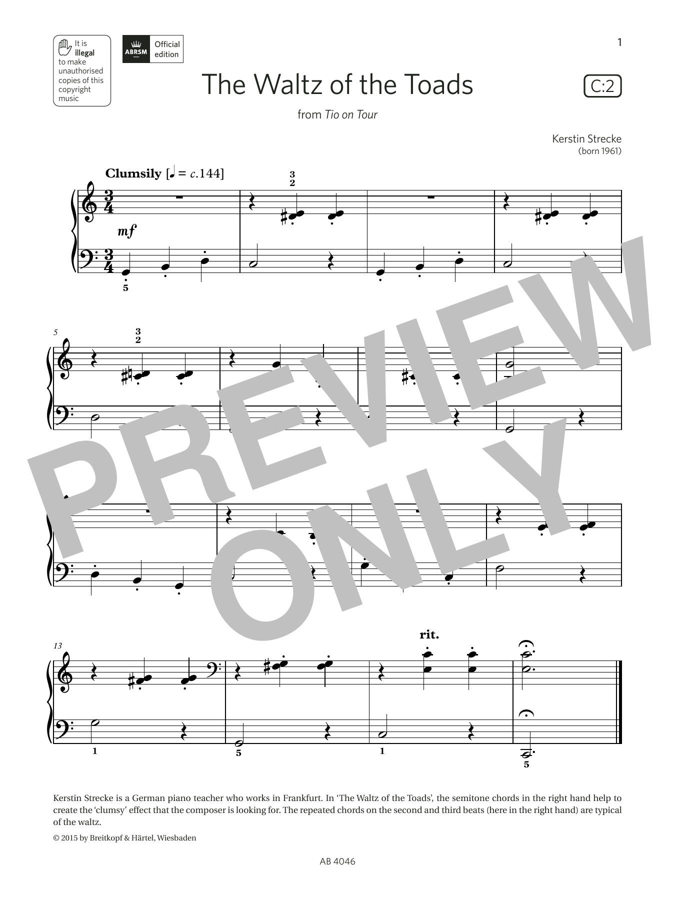 The Waltz of the Toads (Grade Initial, list C2, from the ABRSM Piano Syllabus 2023 & 2024) The Waltz of the Toads (Grade Initial, list C2, from the ABRSM Piano Syllabus 2023 & 2024)