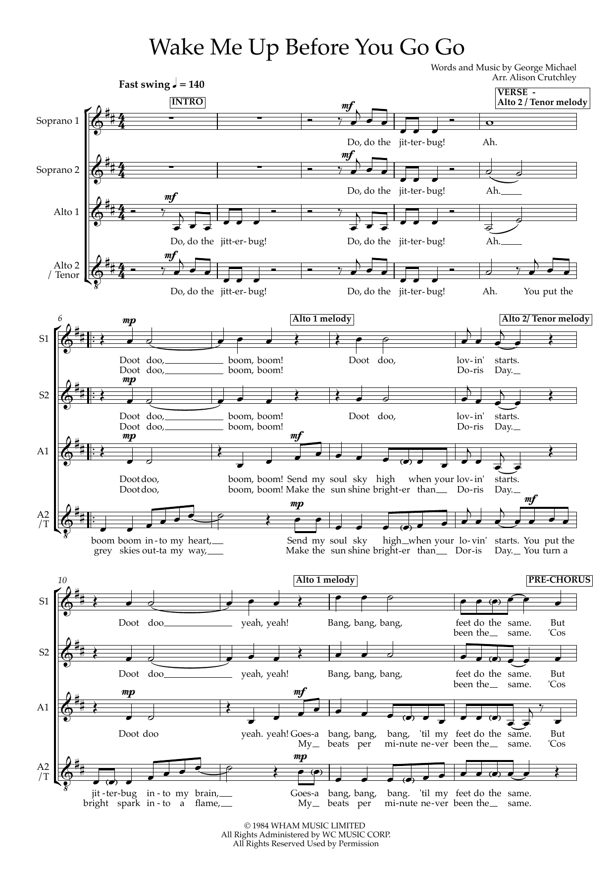 Wake Me Up Before You Go Go (arr. Alison Crutchley) Wake Me Up Before You Go Go (arr. Alison Crutchley)
