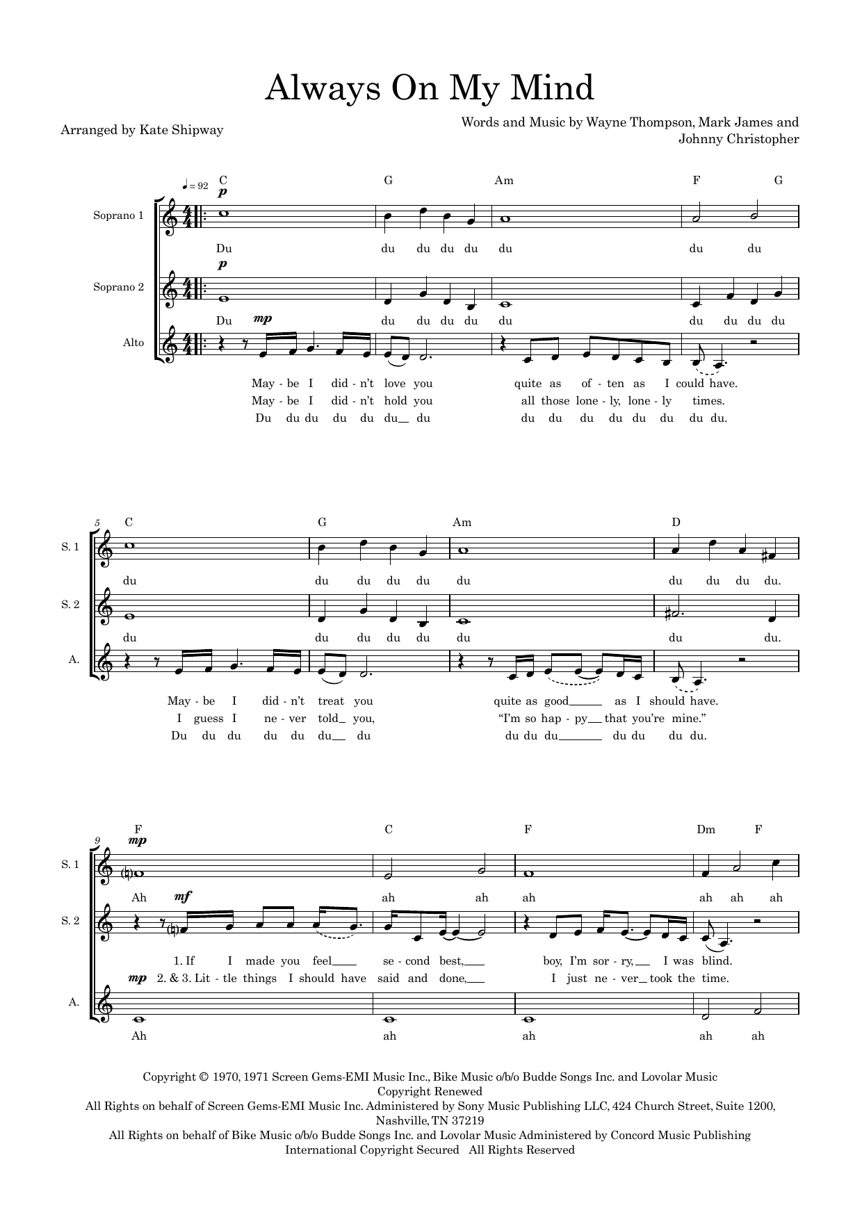 Always On My Mind (arr. Kate Shipway) Always On My Mind (arr. Kate Shipway)