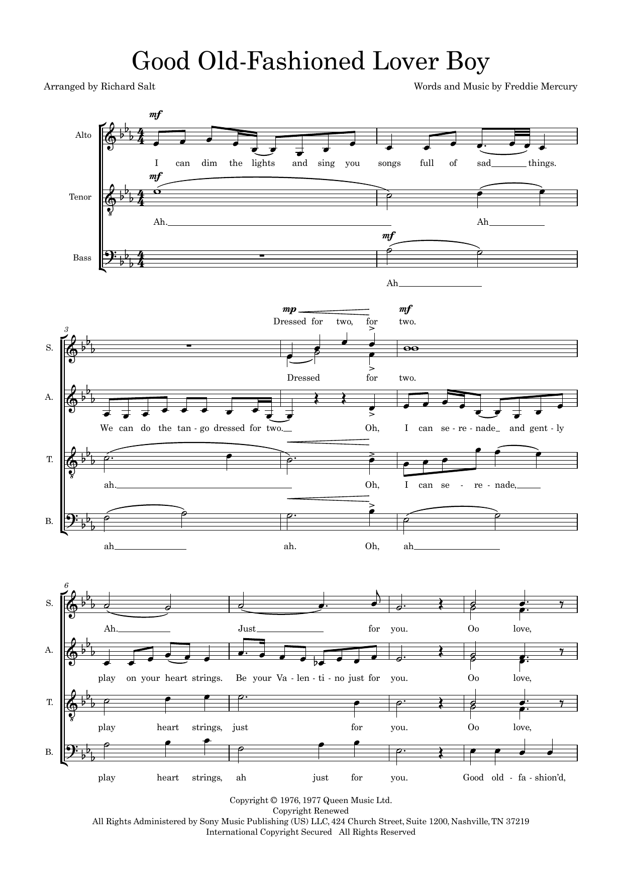 Good Old-Fashioned Lover Boy (arr. Richard Salt) Good Old-Fashioned Lover Boy (arr. Richard Salt)
