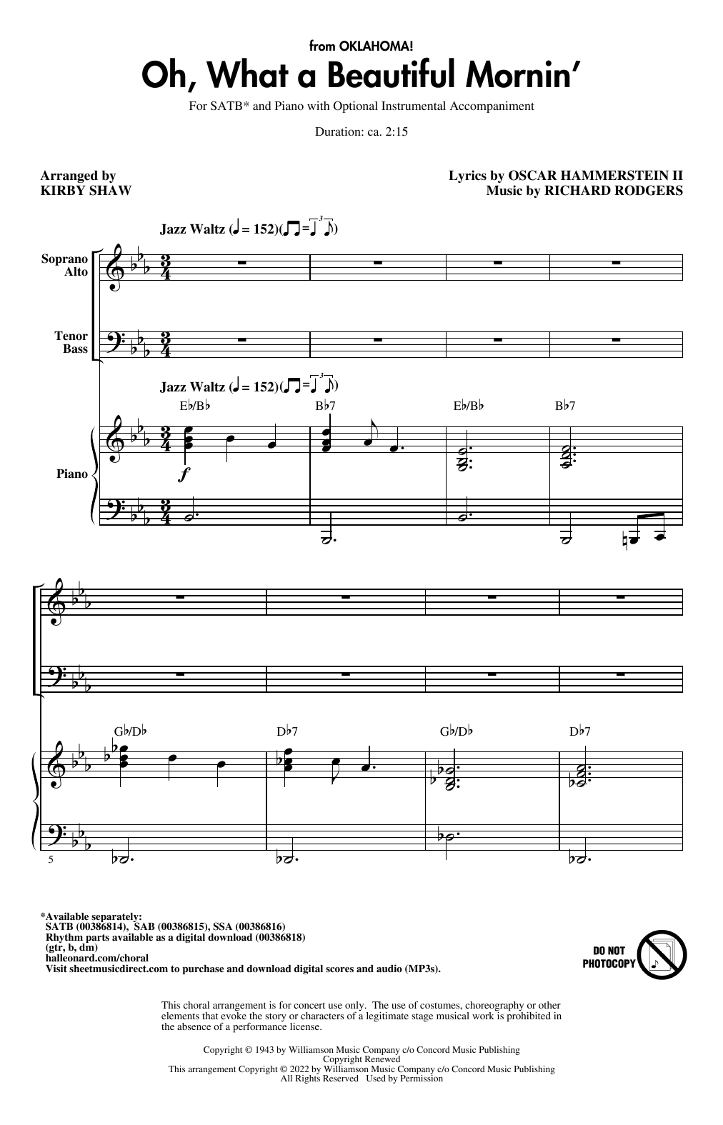 Oh, What A Beautiful Mornin’ (from Oklahoma!) (arr. Kirby Shaw)
