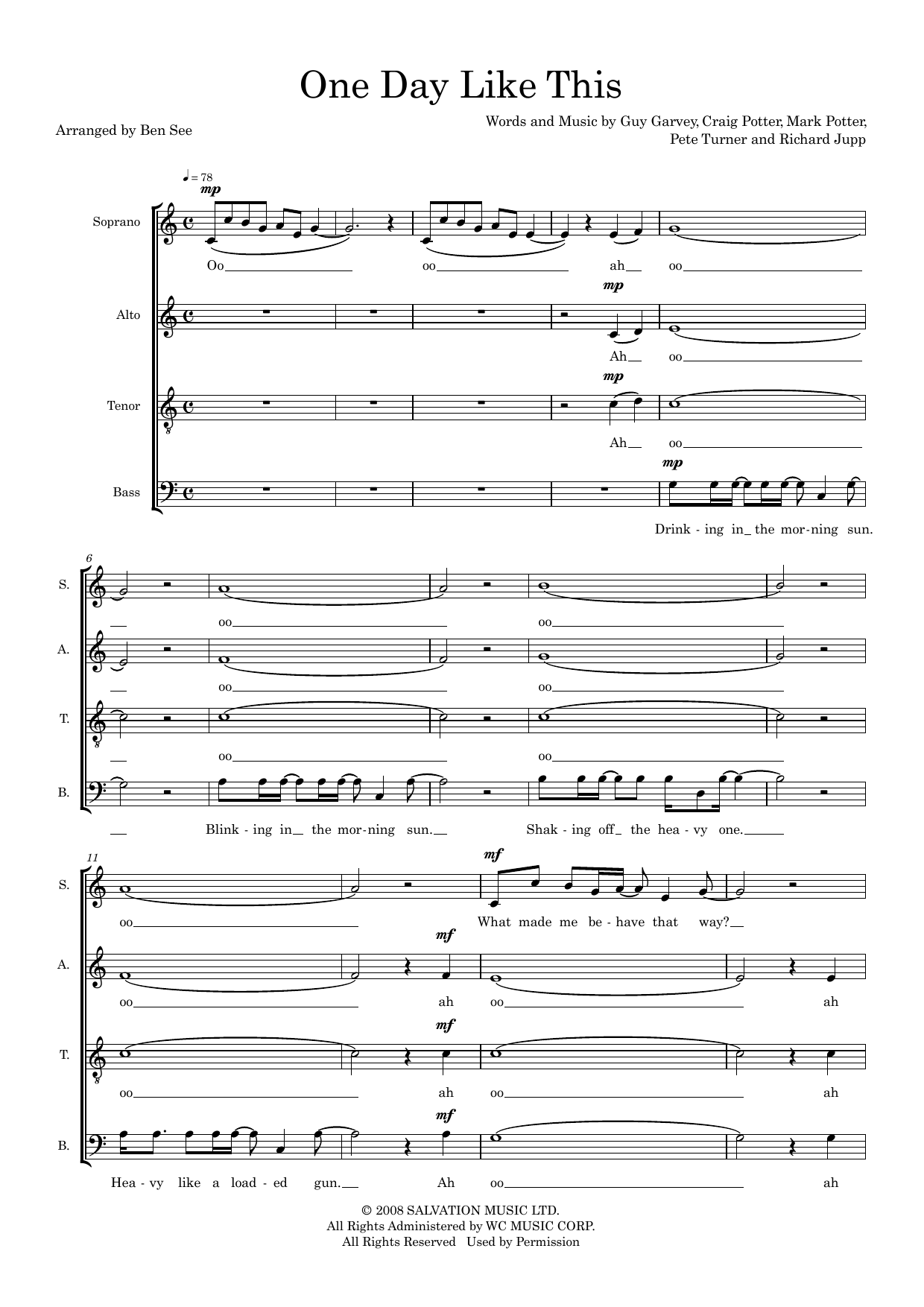One Day Like This (arr. Ben See) One Day Like This (arr. Ben See)
