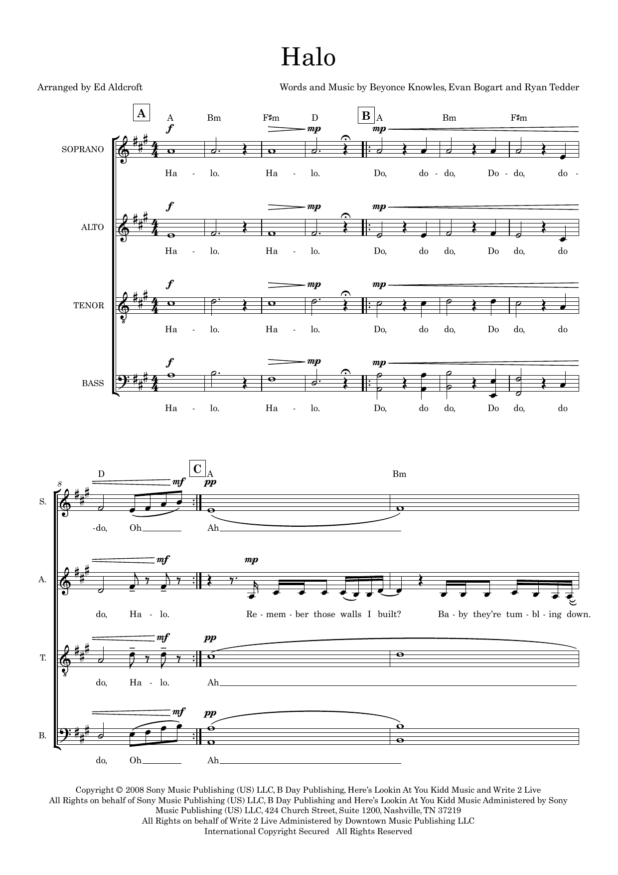 Halo (arr. Ed Aldcroft) Halo (arr. Ed Aldcroft)
