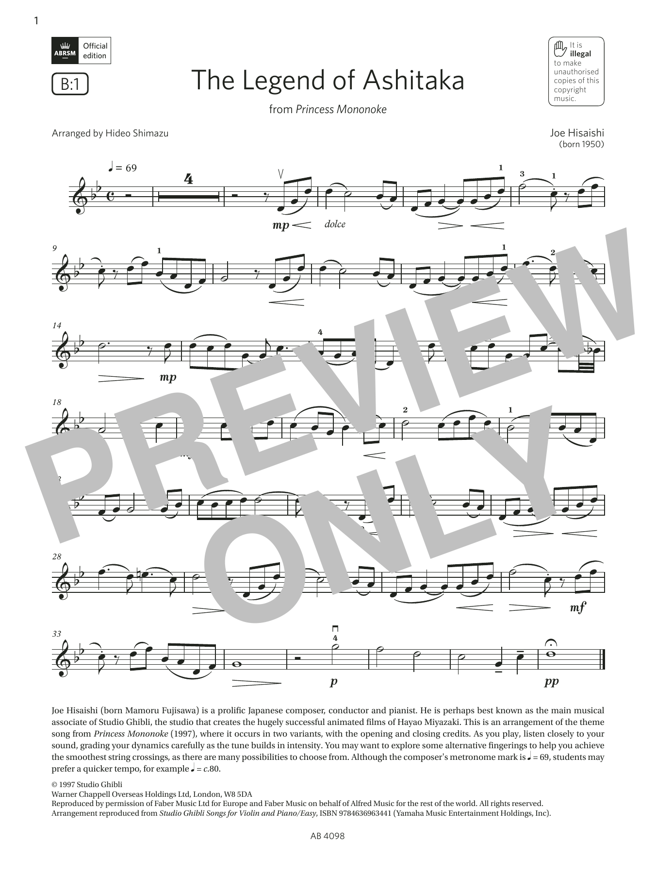 The Legend of Ashitaka (Grade 4, B1, from the ABRSM Violin Syllabus from 2024) The Legend of Ashitaka (Grade 4, B1, from the ABRSM Violin Syllabus from 2024)