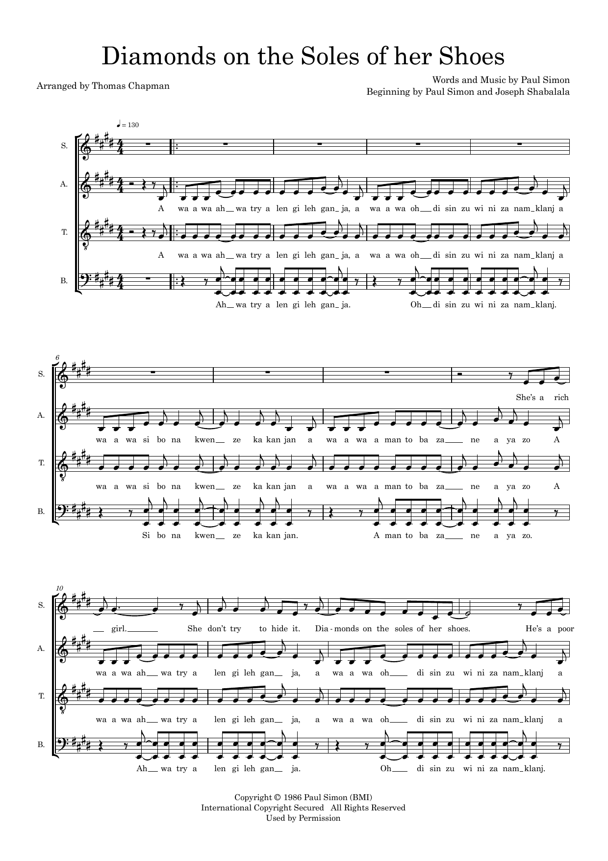 Diamonds On The Soles Of Her Shoes (arr. Thomas Chapman) Diamonds On The Soles Of Her Shoes (arr. Thomas Chapman)