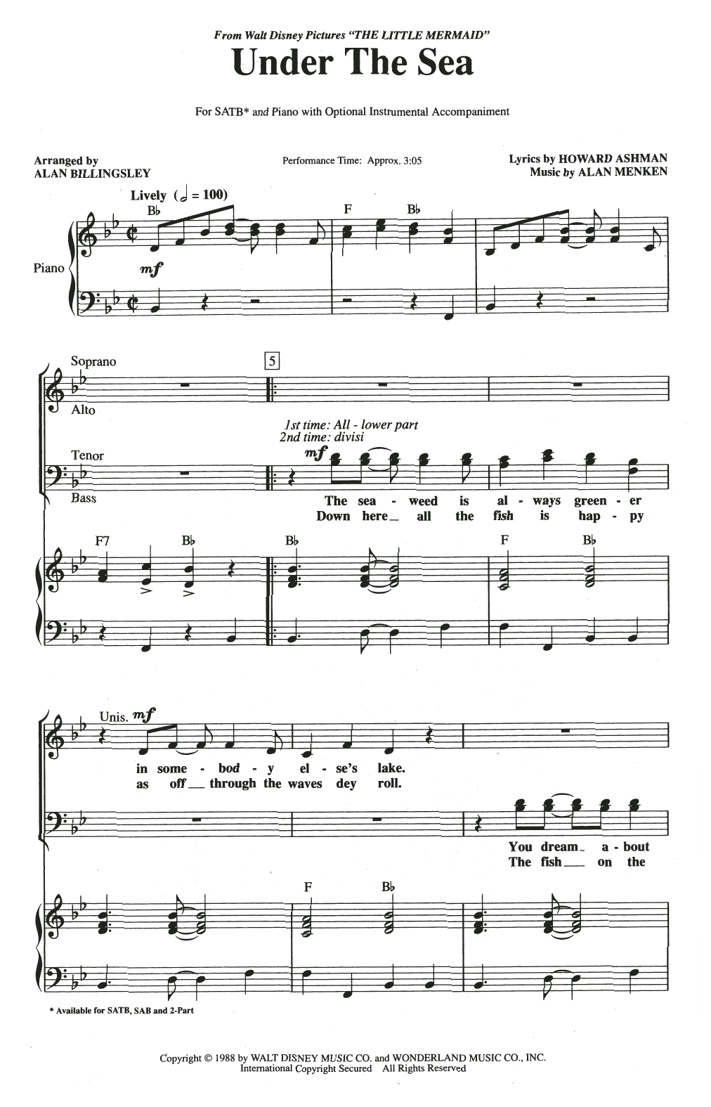 Under The Sea (from The Little Mermaid) (arr. Alan Billingsley)