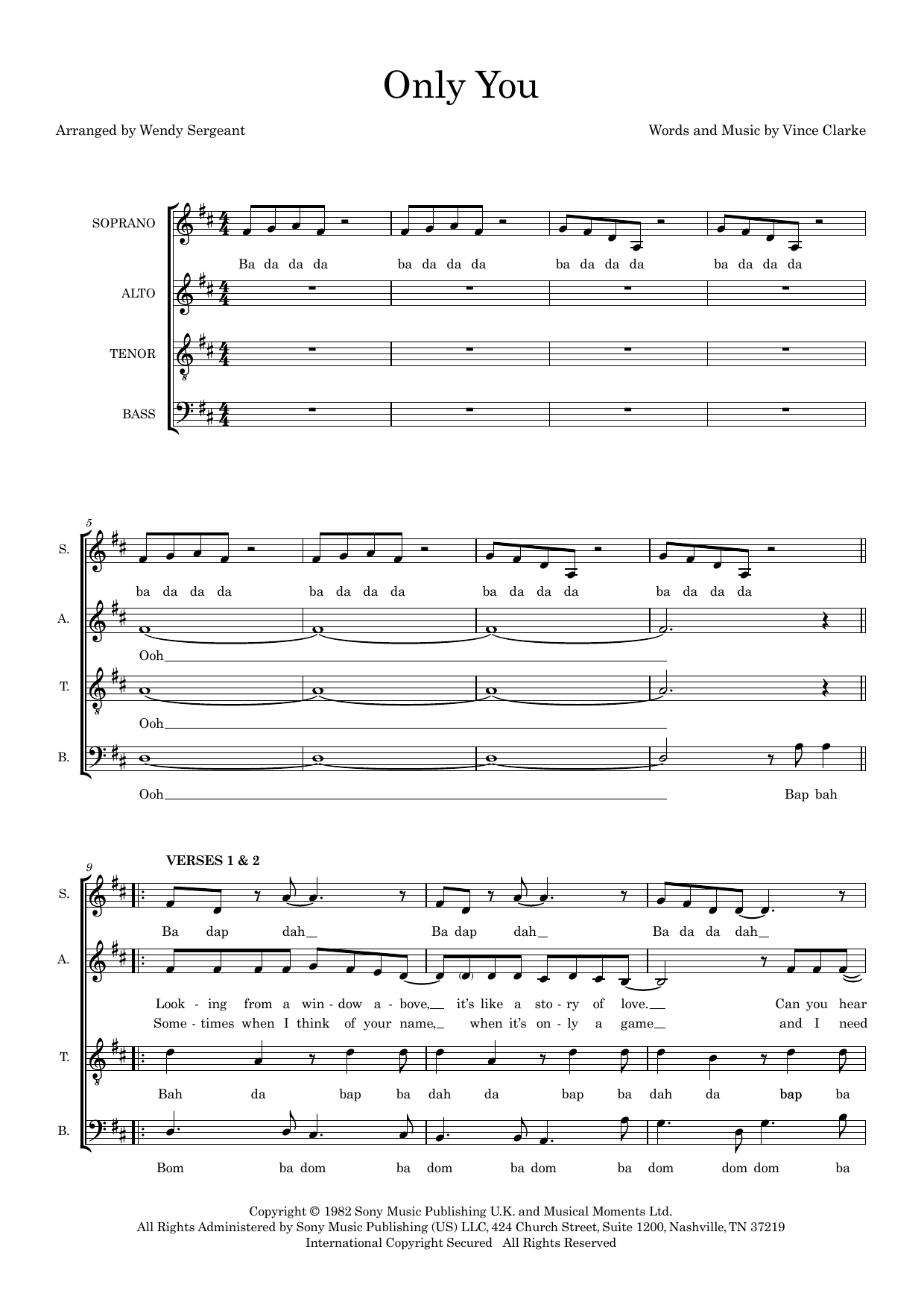 Only You (arr. Wendy Sergeant) Only You (arr. Wendy Sergeant)