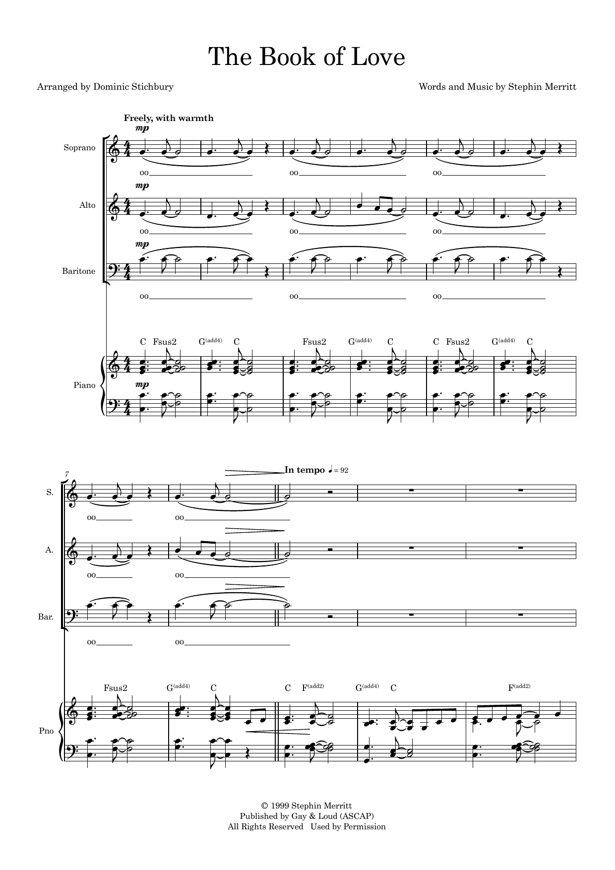 The Book Of Love (arr. Dom Stichbury) – Full Score The Book Of Love (arr. Dom Stichbury) – Full Score