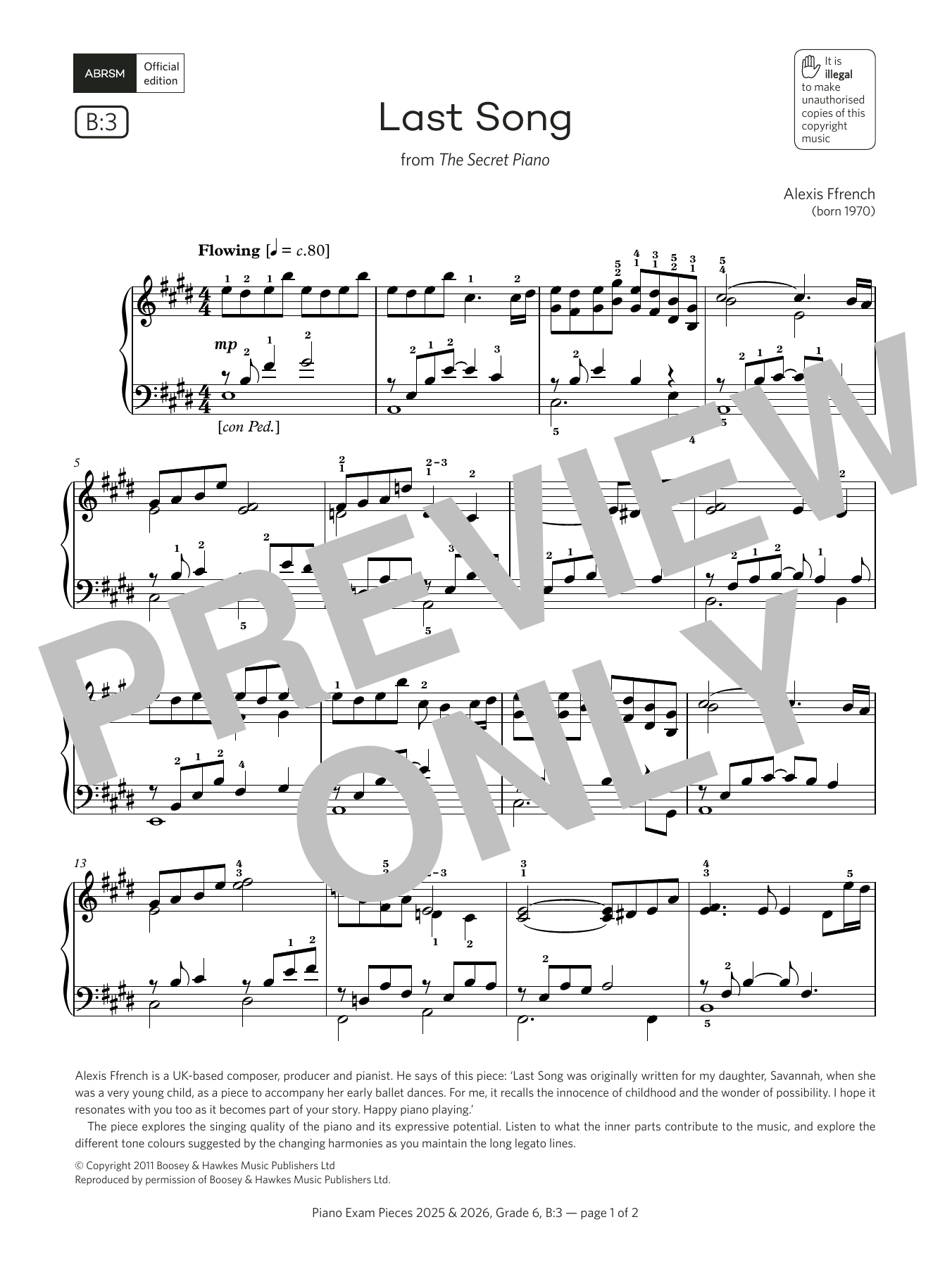 Last Song (Grade 6, list B3, from the ABRSM Piano Syllabus 2025 & 2026) Last Song (Grade 6, list B3, from the ABRSM Piano Syllabus 2025 & 2026)
