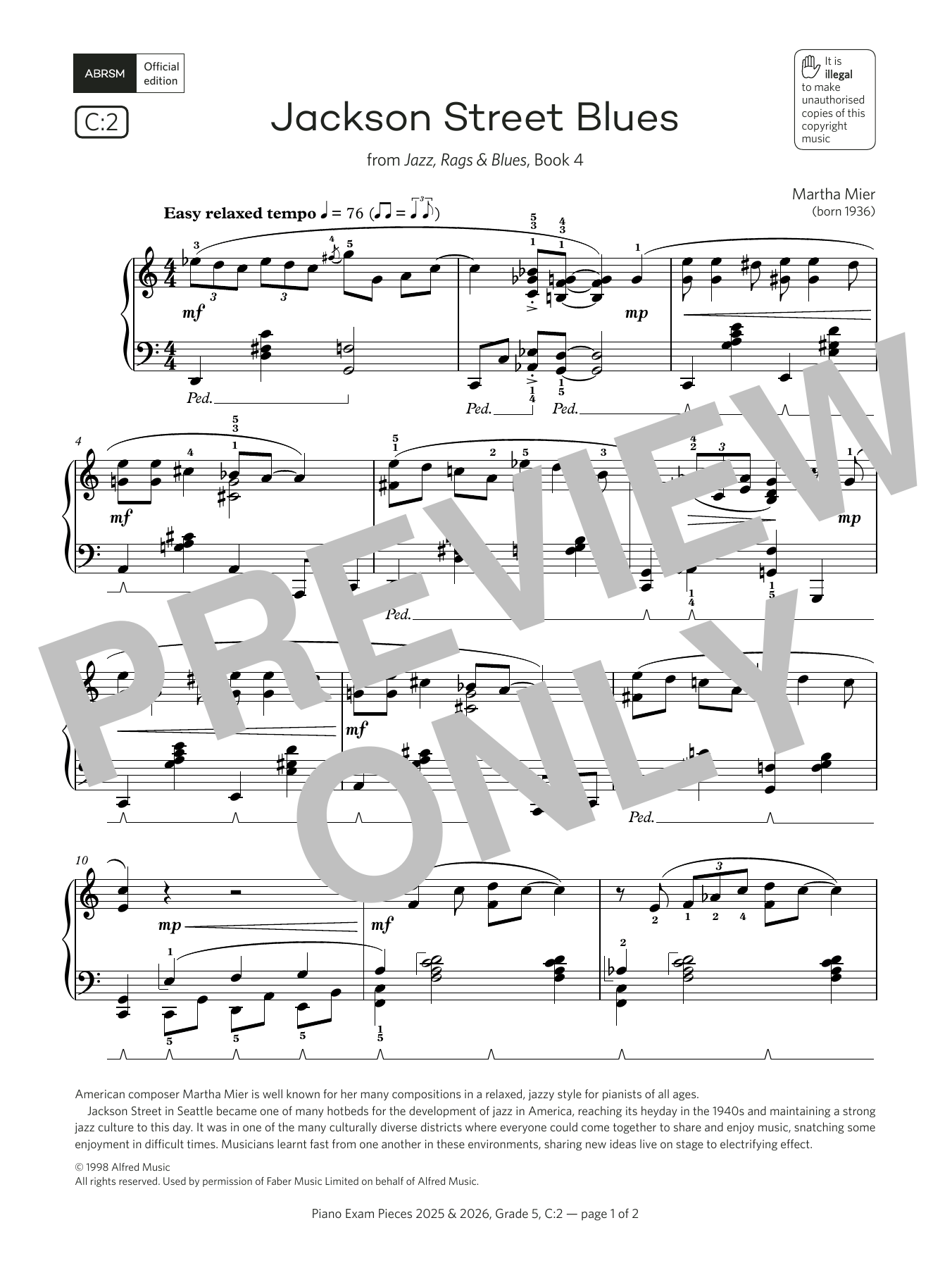 Jackson Street Blues (Grade 5, list C2, from the ABRSM Piano Syllabus 2025 & 2026) Jackson Street Blues (Grade 5, list C2, from the ABRSM Piano Syllabus 2025 & 2026)