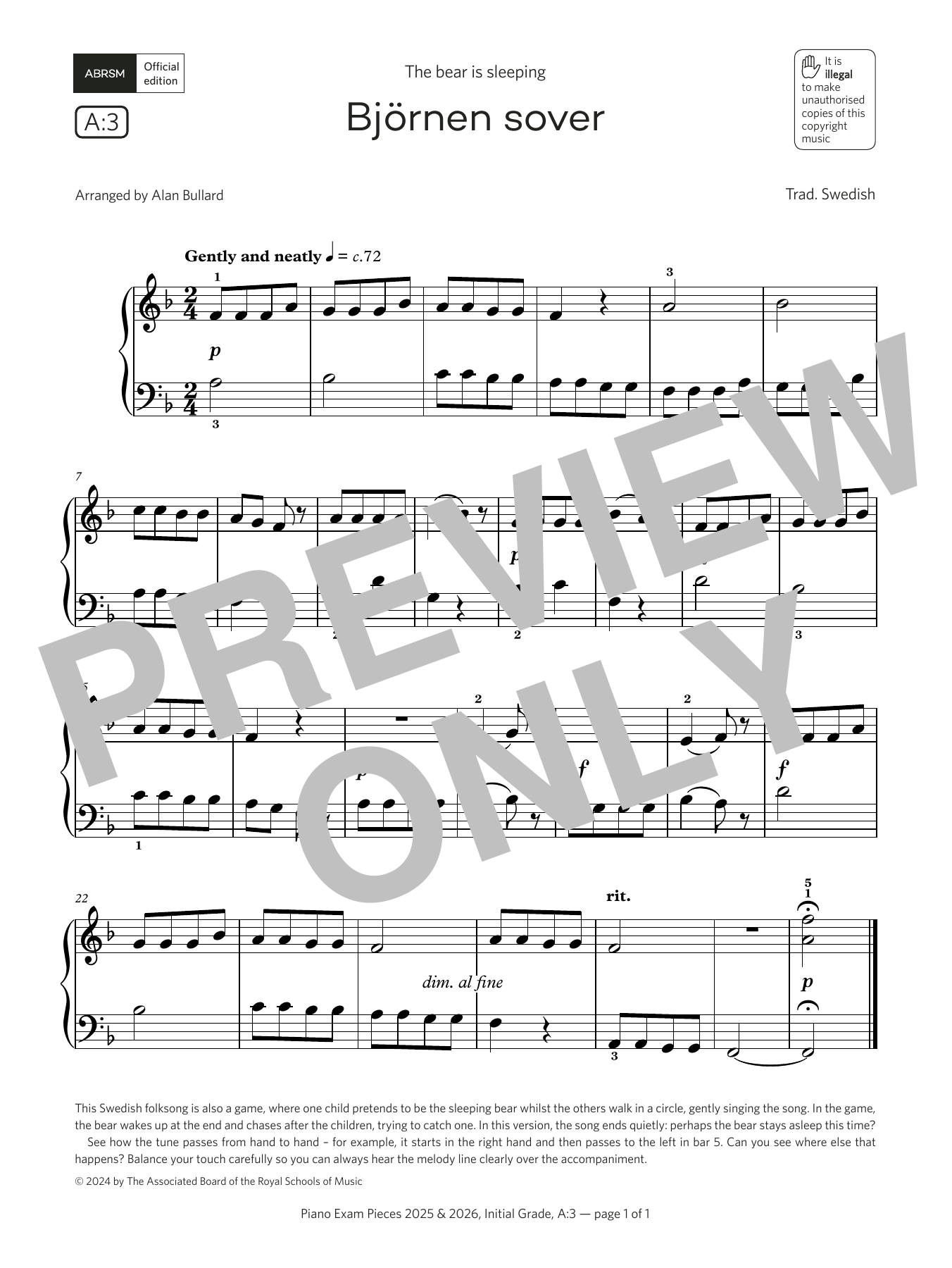 Bjørnen sover (Grade Initial, list A3, from the ABRSM Piano Syllabus 2025 & 2026) Bjørnen sover (Grade Initial, list A3, from the ABRSM Piano Syllabus 2025 & 2026)
