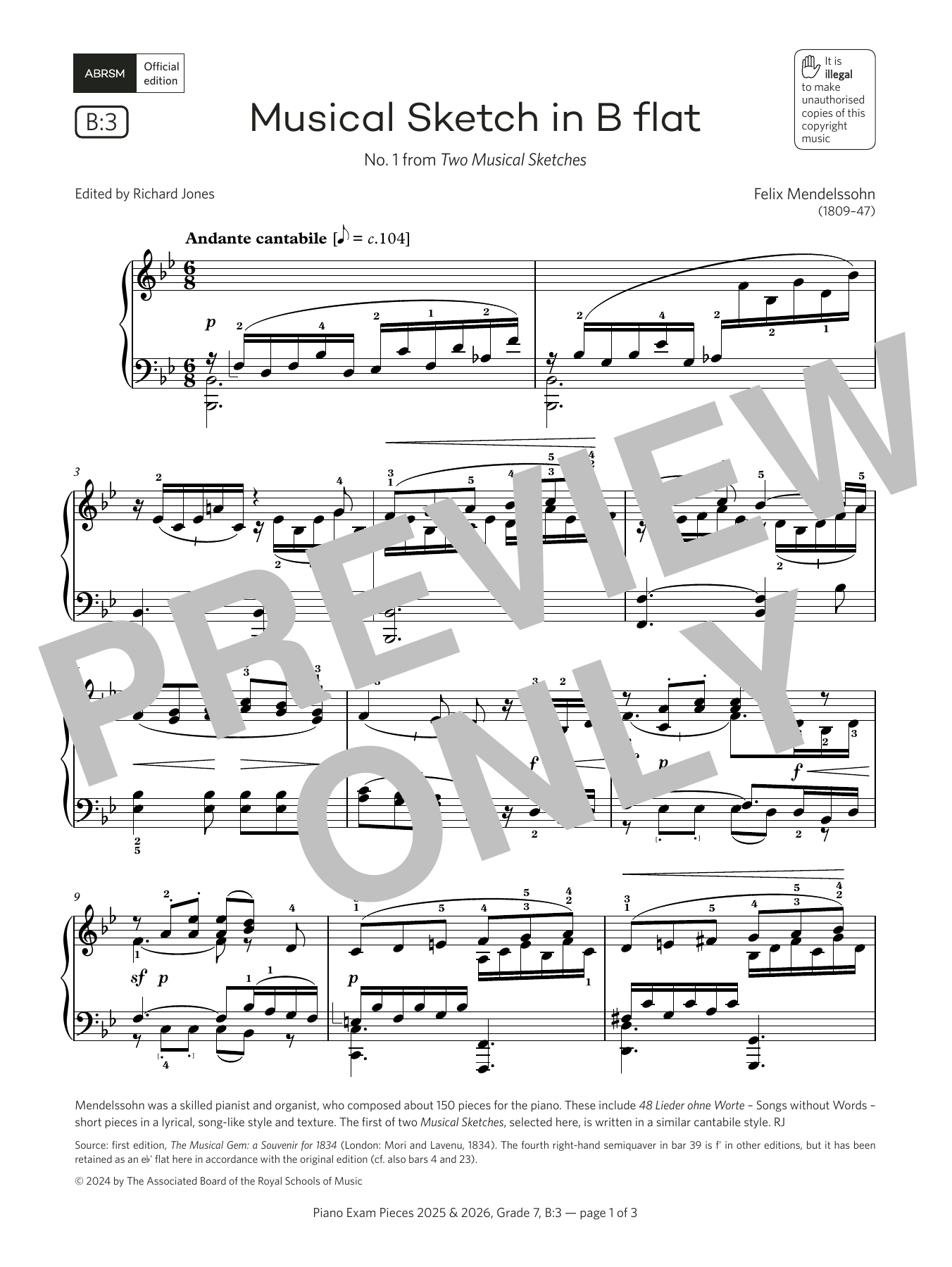 Musical Sketch in B flat (Grade 7, list B3, from the ABRSM Piano Syllabus 2025 & 2026) Musical Sketch in B flat (Grade 7, list B3, from the ABRSM Piano Syllabus 2025 & 2026)