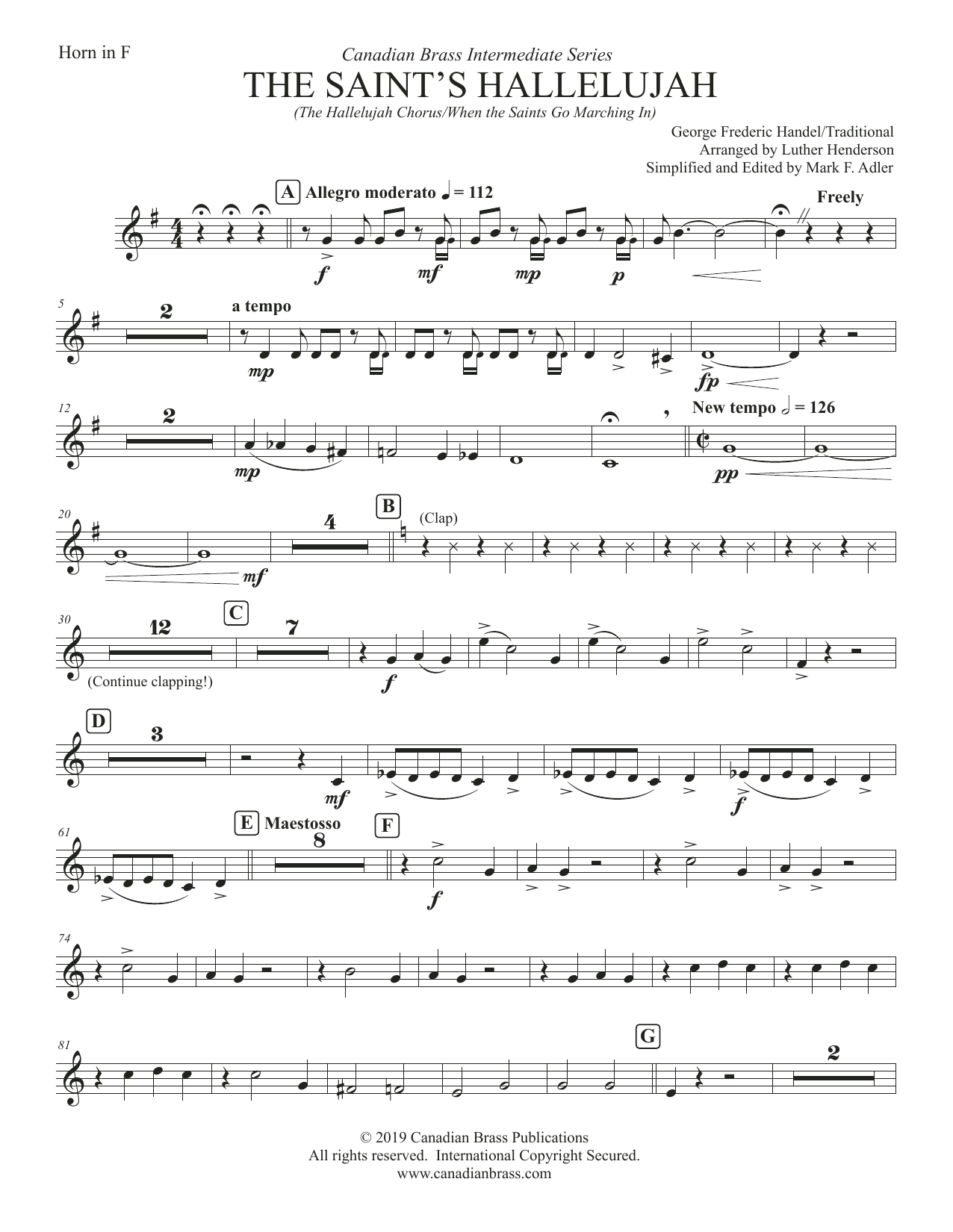 The Saints’ Hallelujah (Intermediate) – F Horn The Saints’ Hallelujah (Intermediate) – F Horn