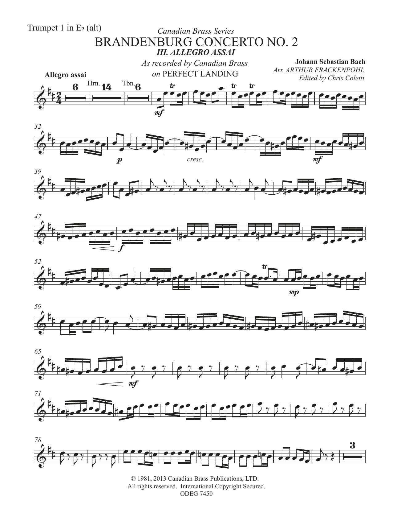 Brandenburg Concert No. 2 (Allegro Assai) – Trumpet 1 in Eb (Alt) Brandenburg Concert No. 2 (Allegro Assai) – Trumpet 1 in Eb (Alt)