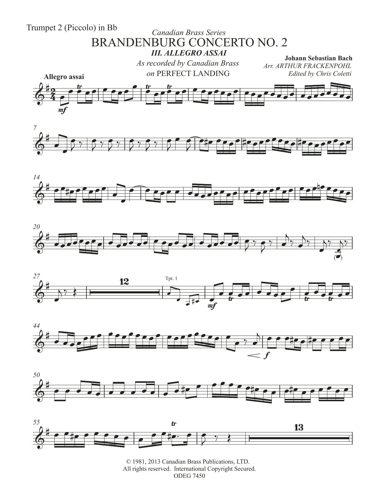 Brandenburg Concert No. 2 (Allegro Assai) – Bb Piccolo Trumpet 2 Brandenburg Concert No. 2 (Allegro Assai) – Bb Piccolo Trumpet 2