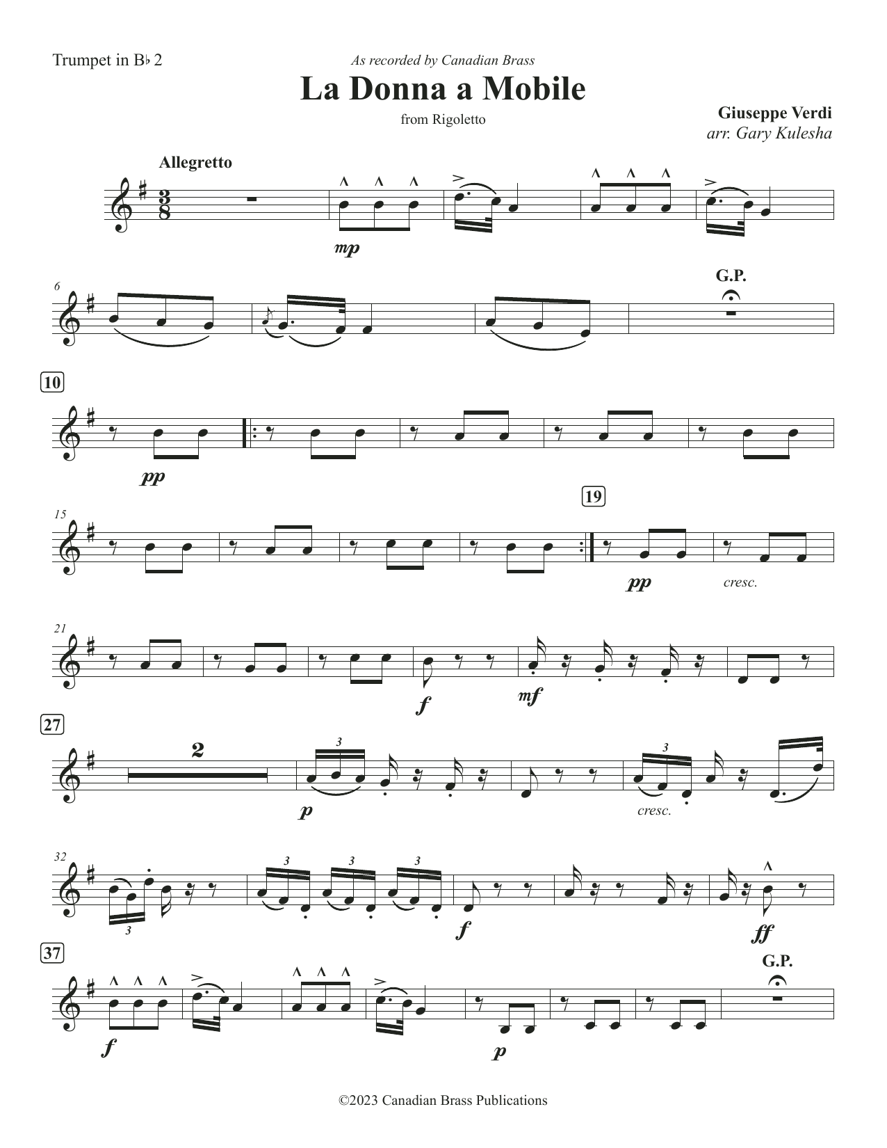 La Donna e Mobile – Bb Trumpet 2 La Donna e Mobile – Bb Trumpet 2