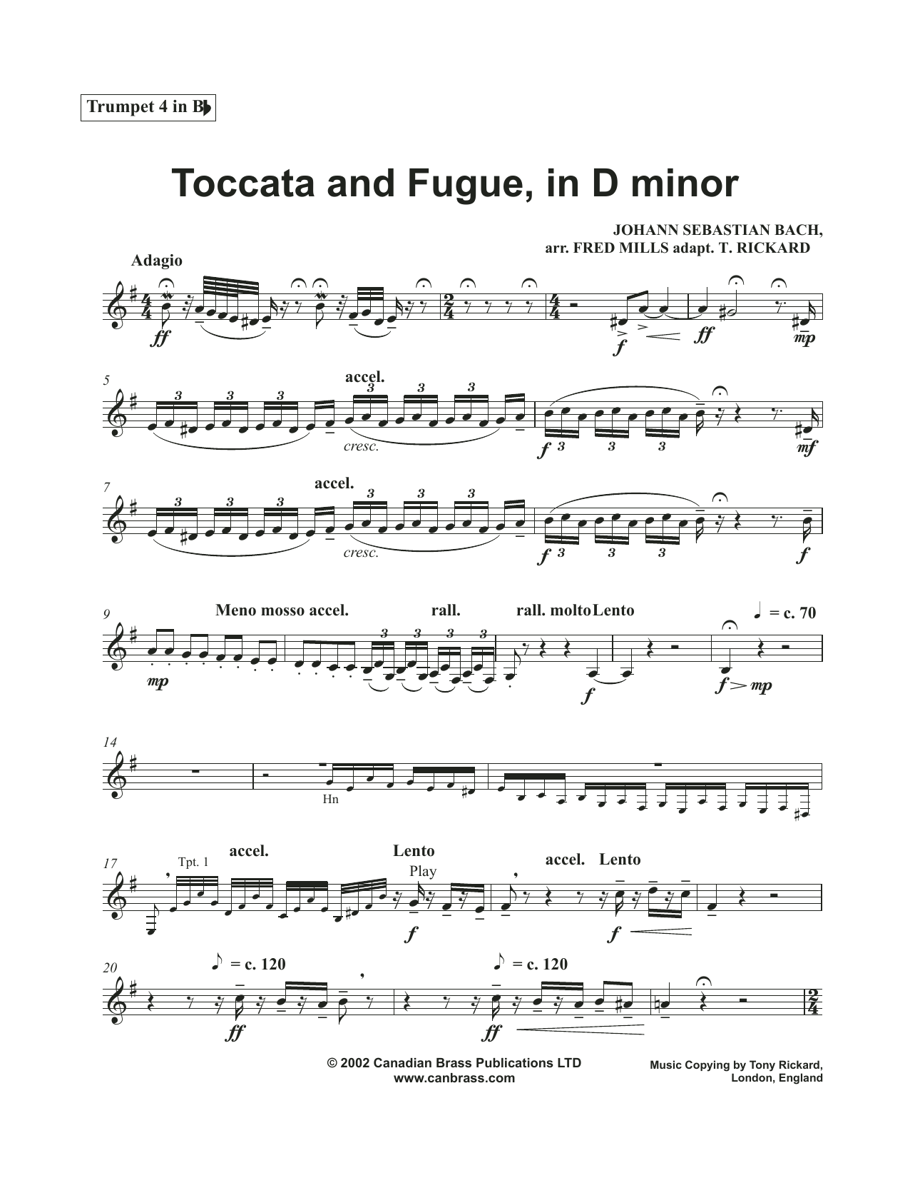 Toccata and Fugue in D Minor – Bb Trumpet 4 Toccata and Fugue in D Minor – Bb Trumpet 4