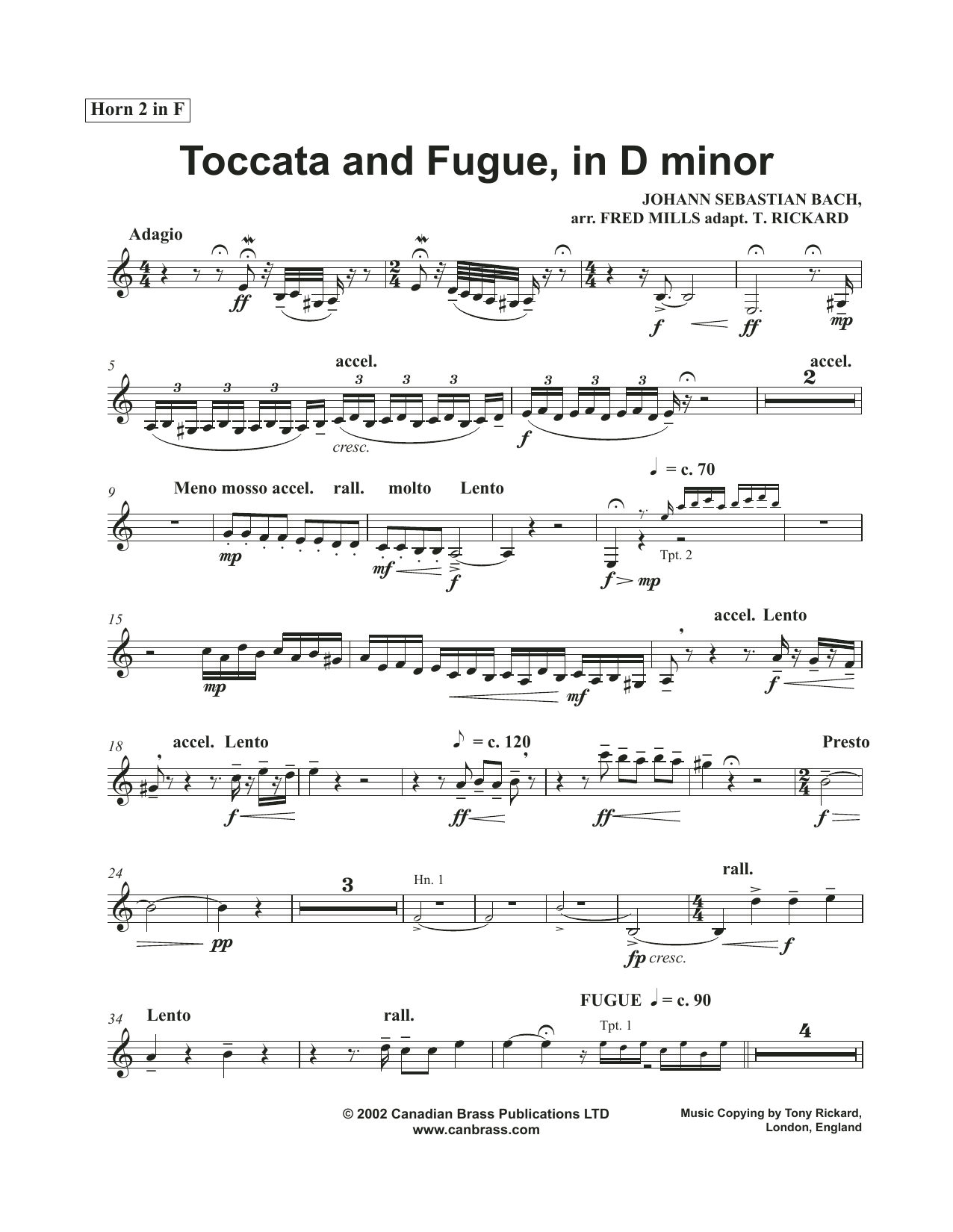 Toccata and Fugue in D Minor – F Horn 2 Toccata and Fugue in D Minor – F Horn 2