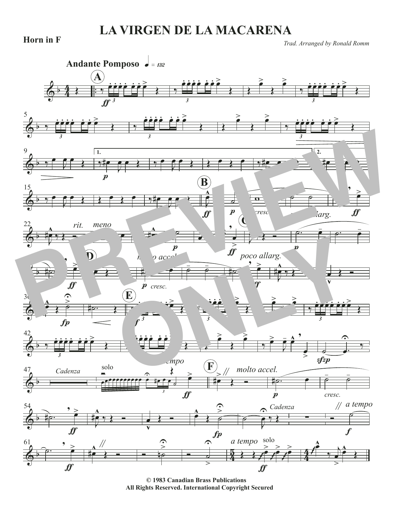 La Virgen De La Macarena – F Horn La Virgen De La Macarena – F Horn