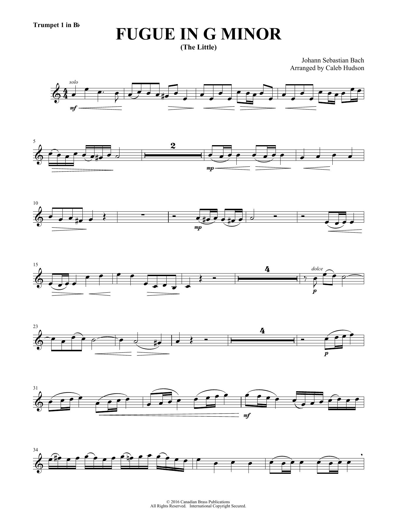 Fugue in G Minor (Intermediate) – Bb Trumpet 1 Fugue in G Minor (Intermediate) – Bb Trumpet 1