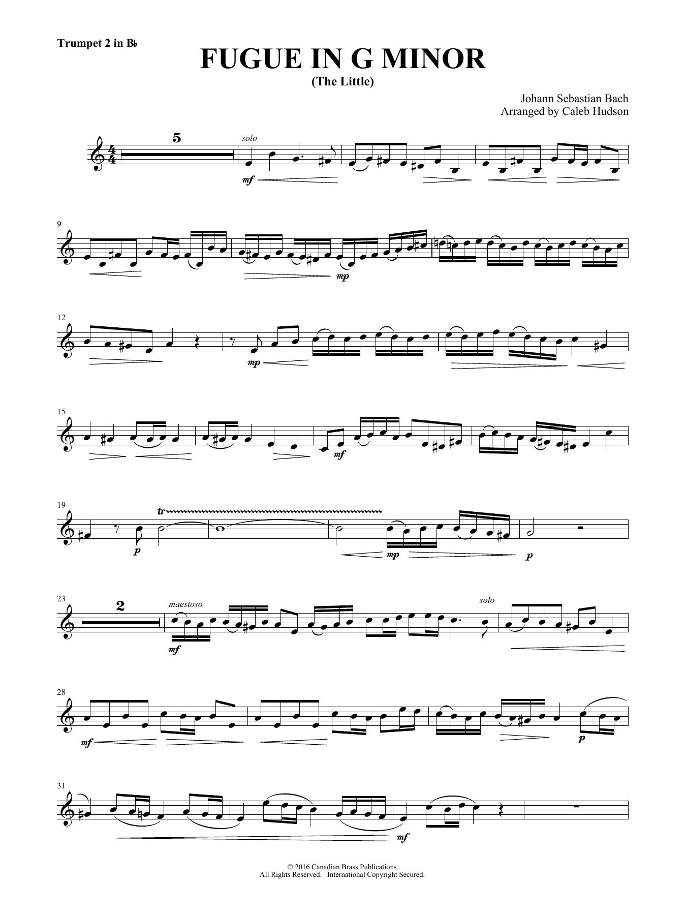 Fugue in G Minor (Intermediate) – Bb Trumpet 2 Fugue in G Minor (Intermediate) – Bb Trumpet 2