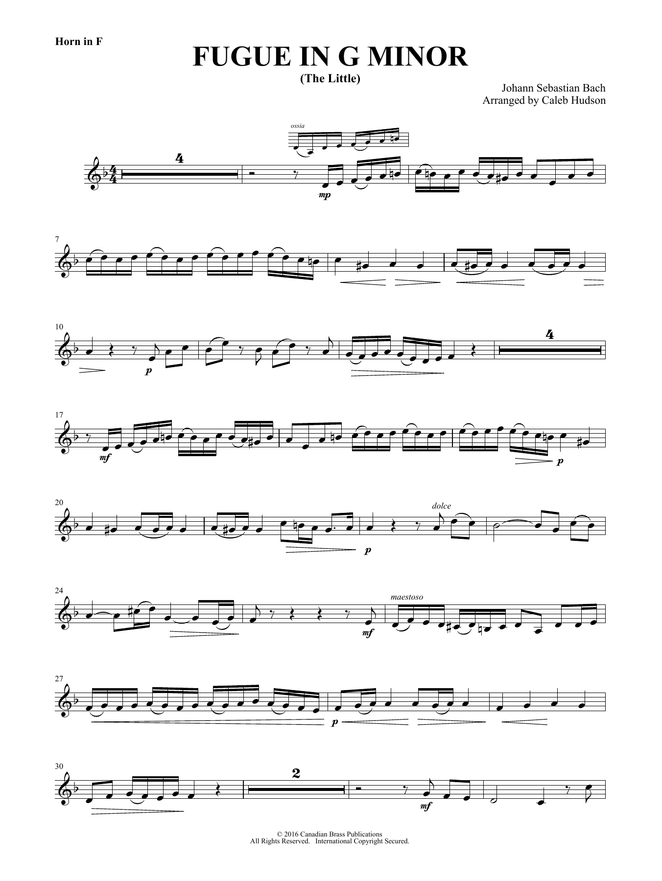 Fugue in G Minor (Intermediate) – F Horn Fugue in G Minor (Intermediate) – F Horn