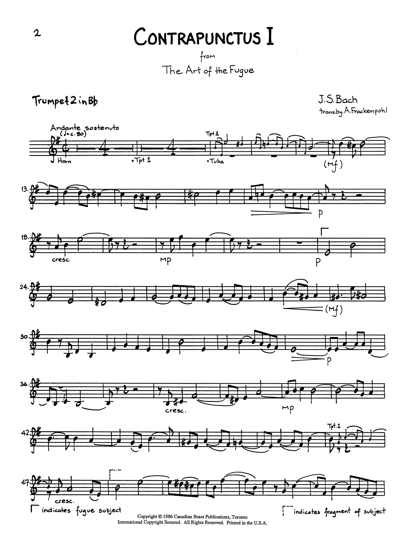 The Art of the Fugue Suite – Bb Trumpet 2 The Art of the Fugue Suite – Bb Trumpet 2