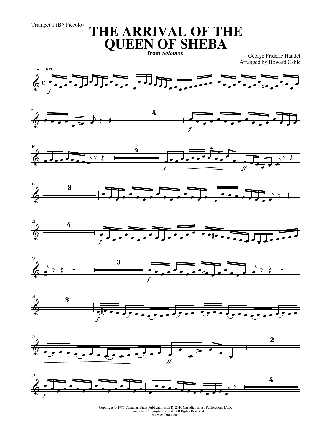 Arrival of the Queen of Sheba – Bb Trumpet 1 Arrival of the Queen of Sheba – Bb Trumpet 1