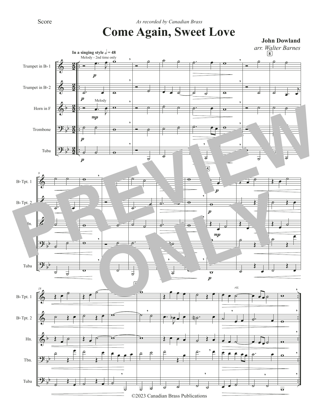 Come Again, Sweet Love – Full Score Come Again, Sweet Love – Full Score