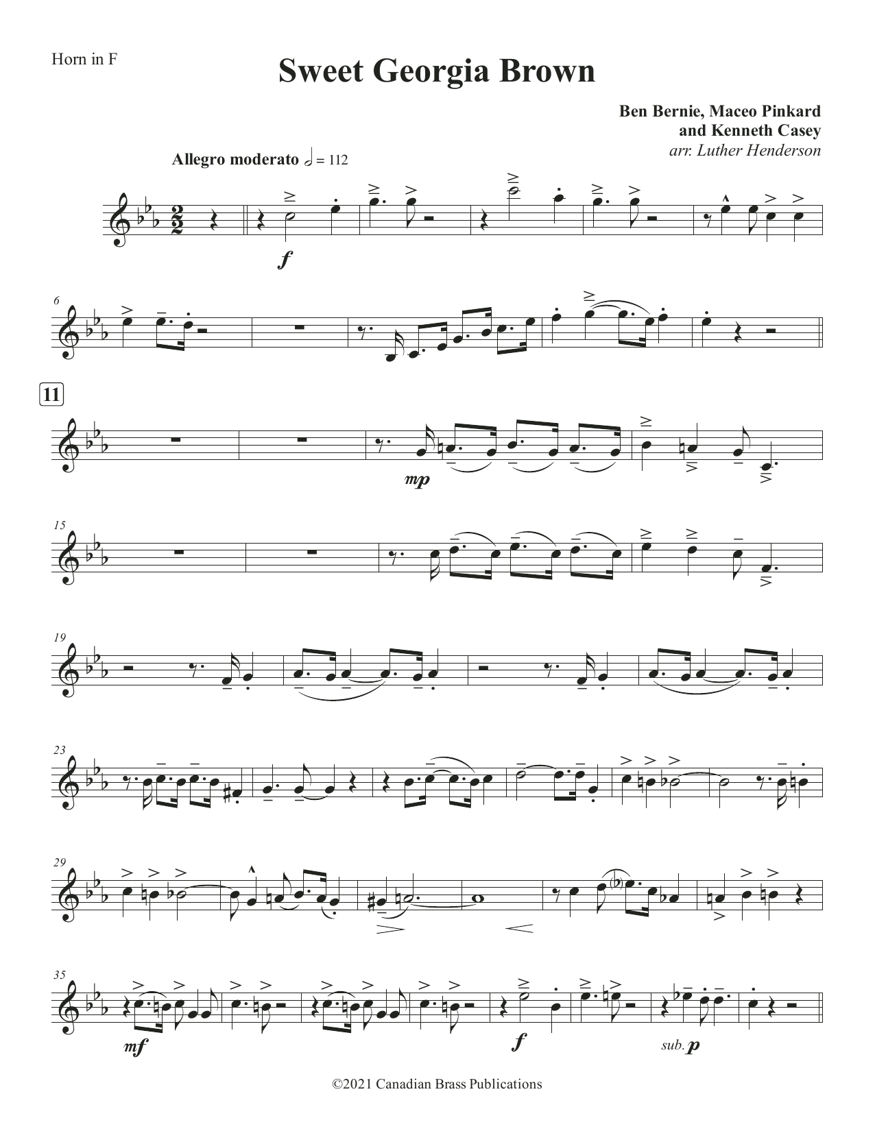 Sweet Georgia Brown – F Horn Sweet Georgia Brown – F Horn