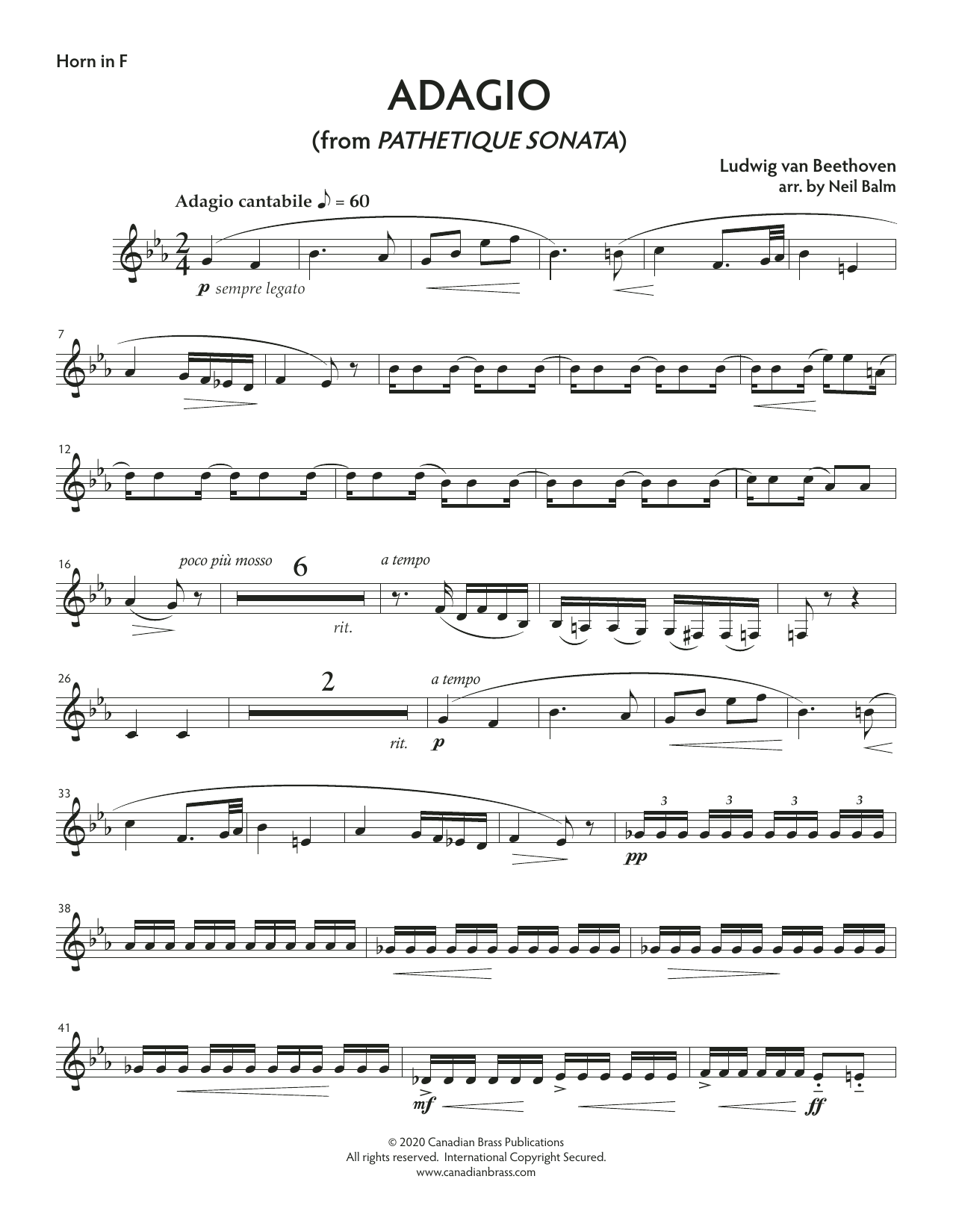 Adagio from Sonata Pathetique – F Horn Adagio from Sonata Pathetique – F Horn