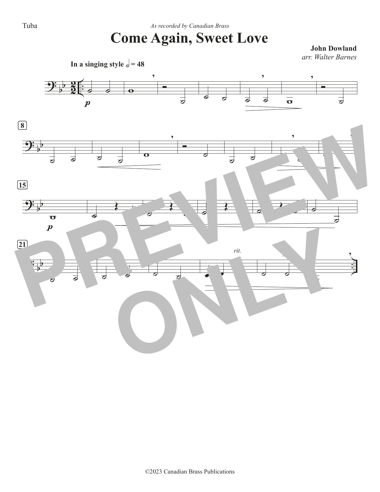 Come Again, Sweet Love – Tuba Come Again, Sweet Love – Tuba