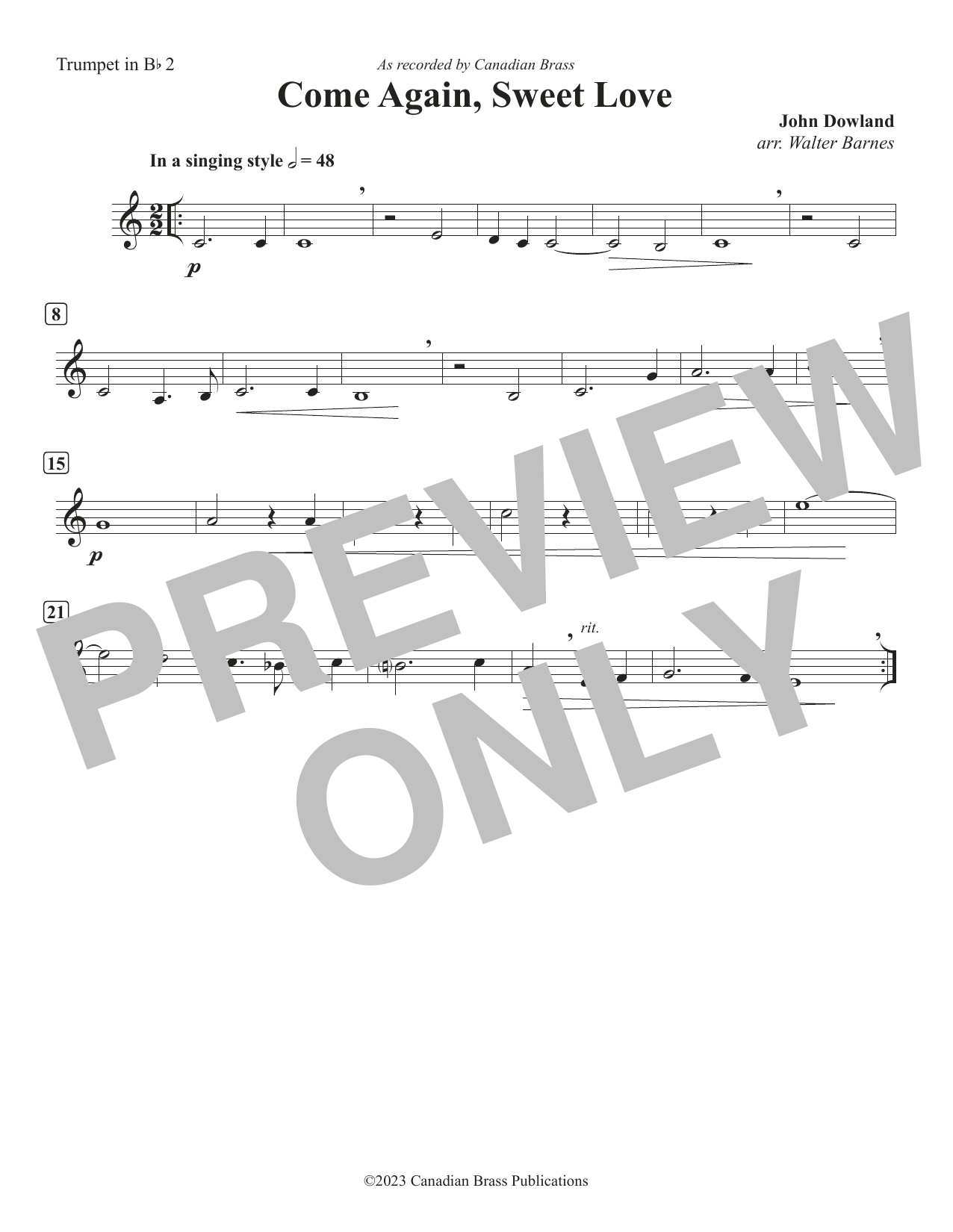 Come Again, Sweet Love – Bb Trumpet 2 Come Again, Sweet Love – Bb Trumpet 2