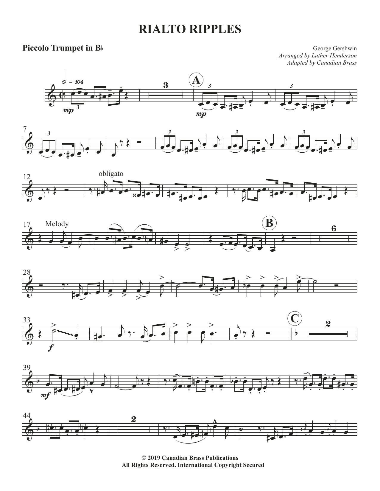 Rialto Ripples – Bb Piccolo Trumpet Rialto Ripples – Bb Piccolo Trumpet