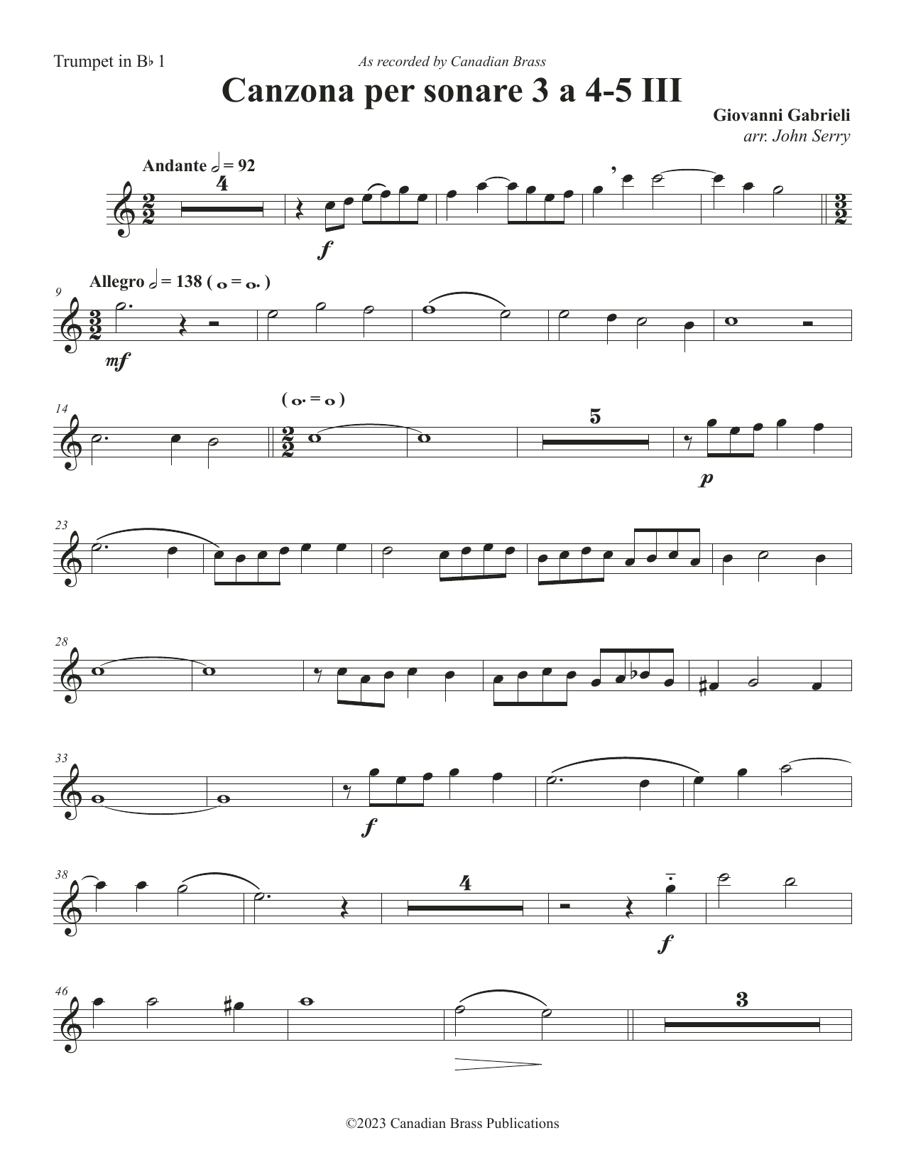 Canzon per Sonar A 4-5, III – Bb Trumpet 1 Canzon per Sonar A 4-5, III – Bb Trumpet 1