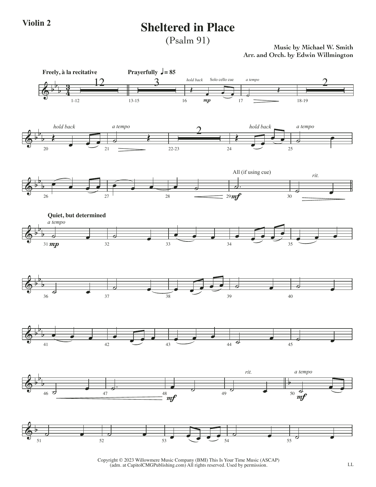 Sheltered in Place (arr. Edwin M. Willmington) – Violin 2 Sheltered in Place (arr. Edwin M. Willmington) – Violin 2