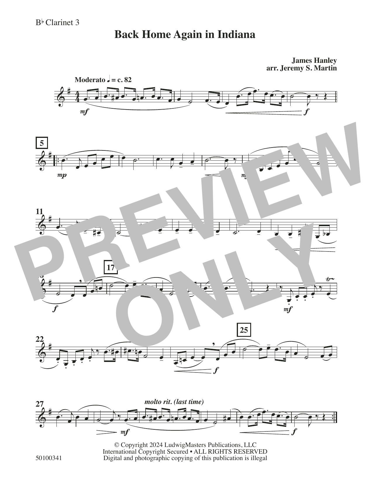 Back Home Again in Indiana (arr. Jeremy S. Martin) – Clarinet 3 Back Home Again in Indiana (arr. Jeremy S. Martin) – Clarinet 3