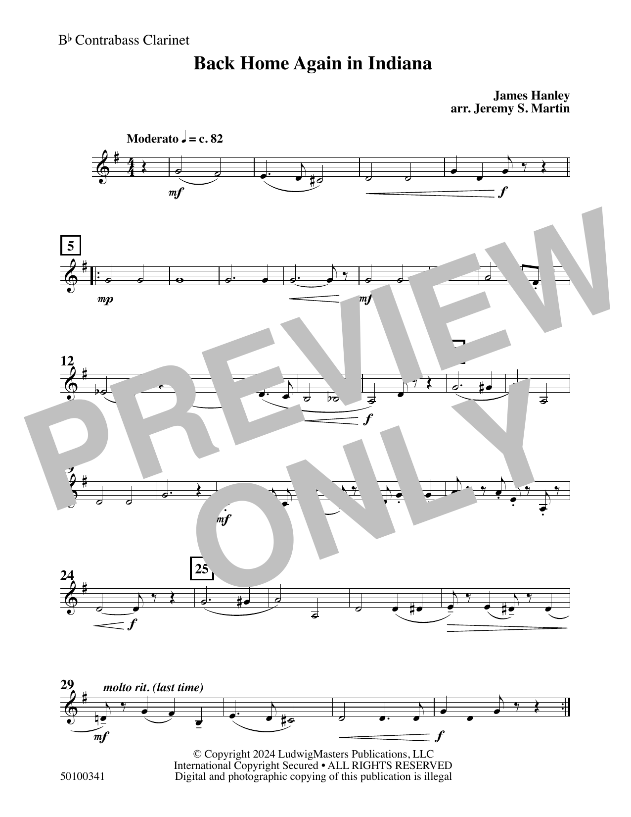Back Home Again in Indiana (arr. Jeremy S. Martin) – Bb Contra Bass Clarinet Back Home Again in Indiana (arr. Jeremy S. Martin) – Bb Contra Bass Clarinet